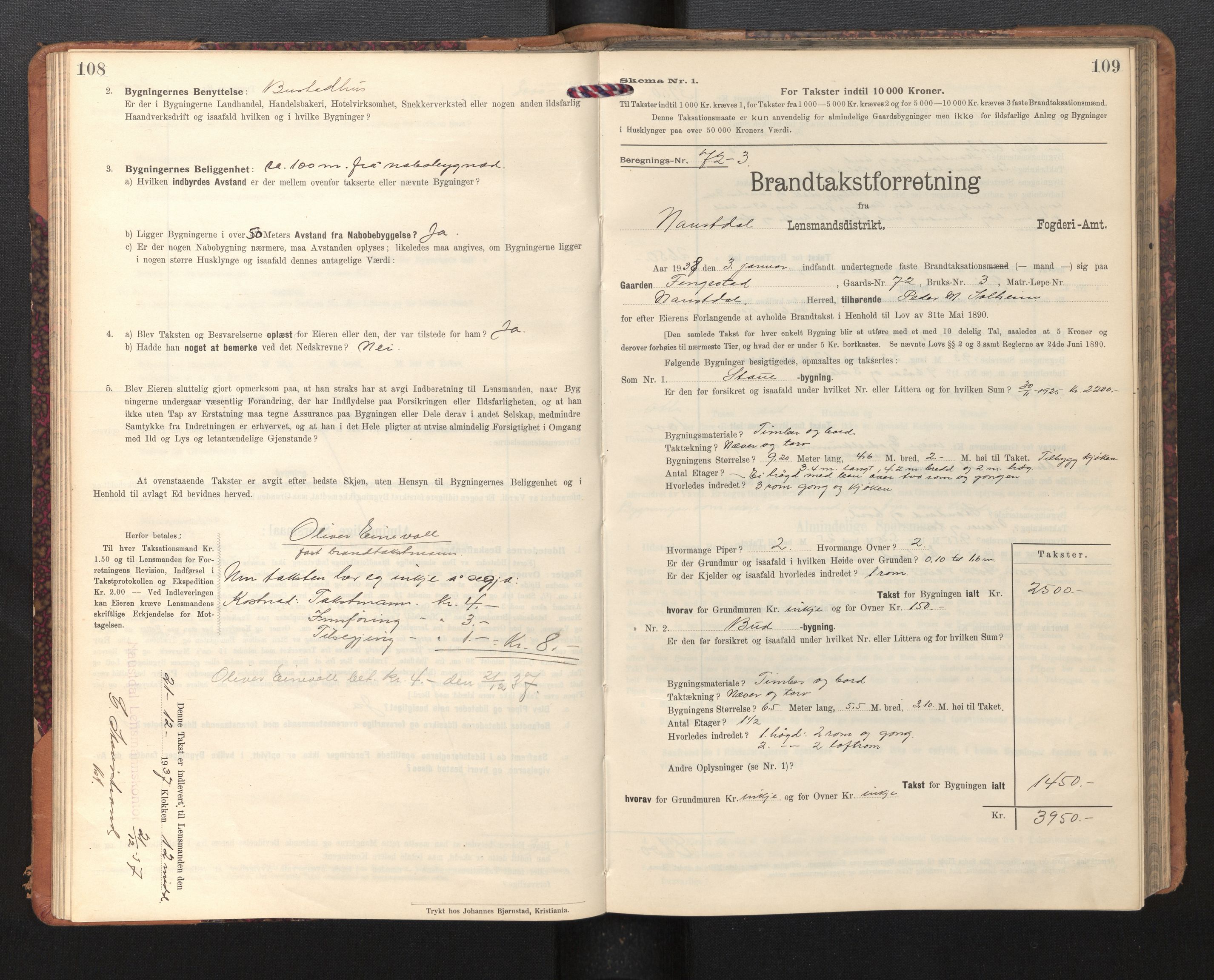Lensmannen i Naustdal, SAB/A-29501/0012/L0002: Branntakstprotokoll, skjematakst, 1911-1953, s. 108-109