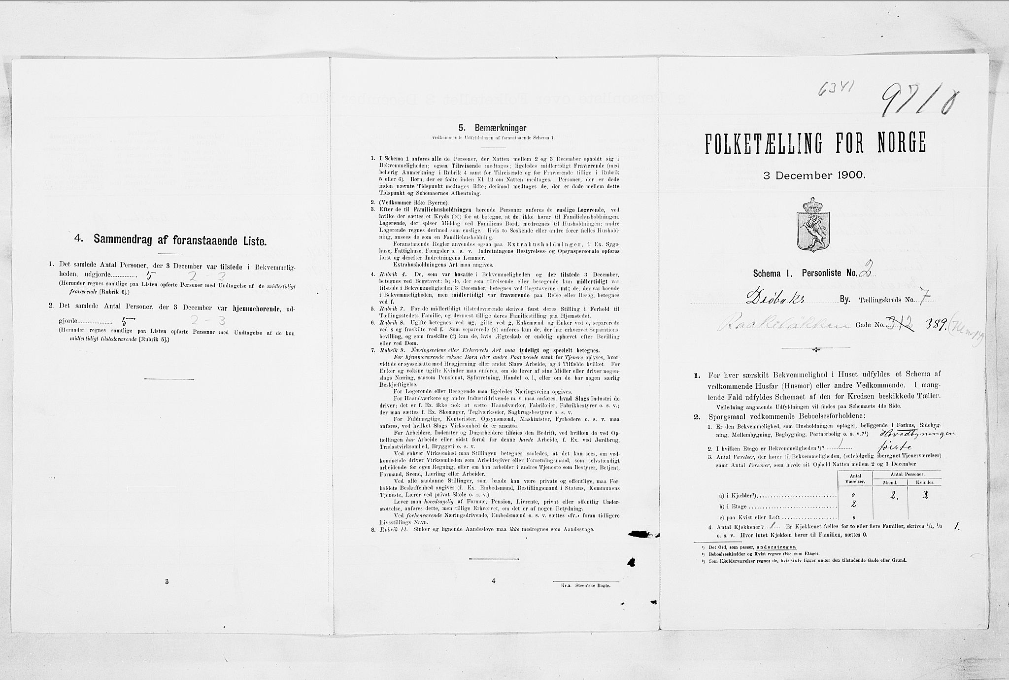 SAO, Folketelling 1900 for 0203 Drøbak kjøpstad, 1900