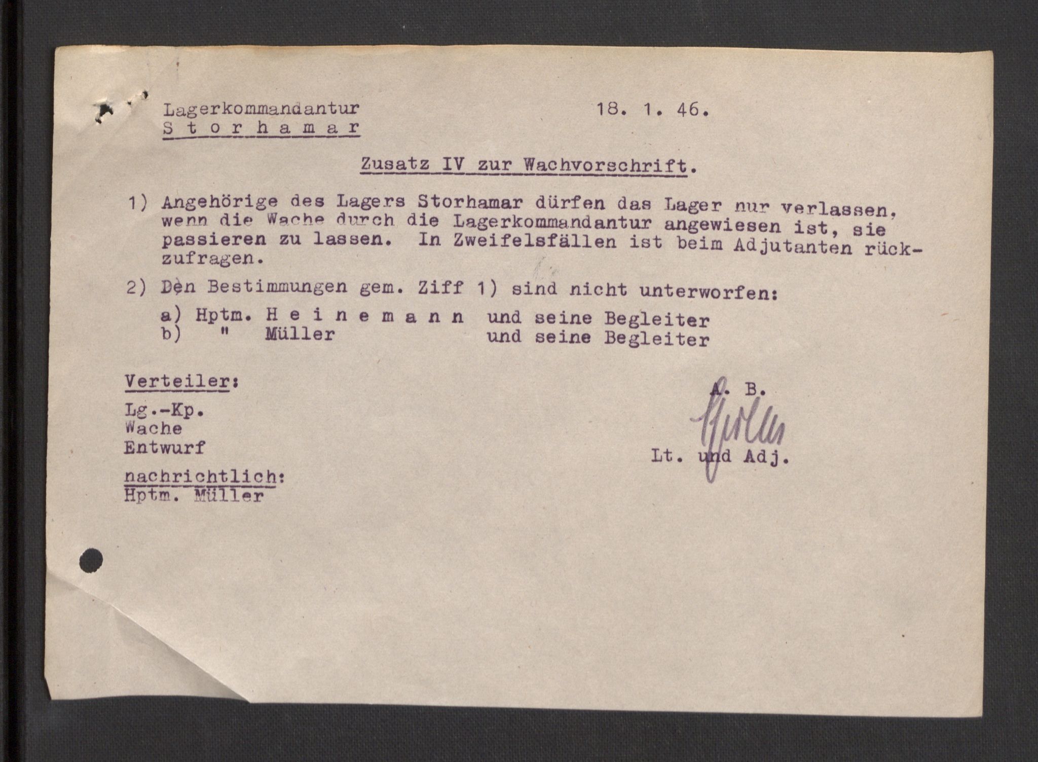 Deutscher Oberbefehlshaber Norwegen (DOBN), RA/RAFA-2197/D/Dja/L0070/0001: DBO Abt. 1a / Lagerordnungen, 1946