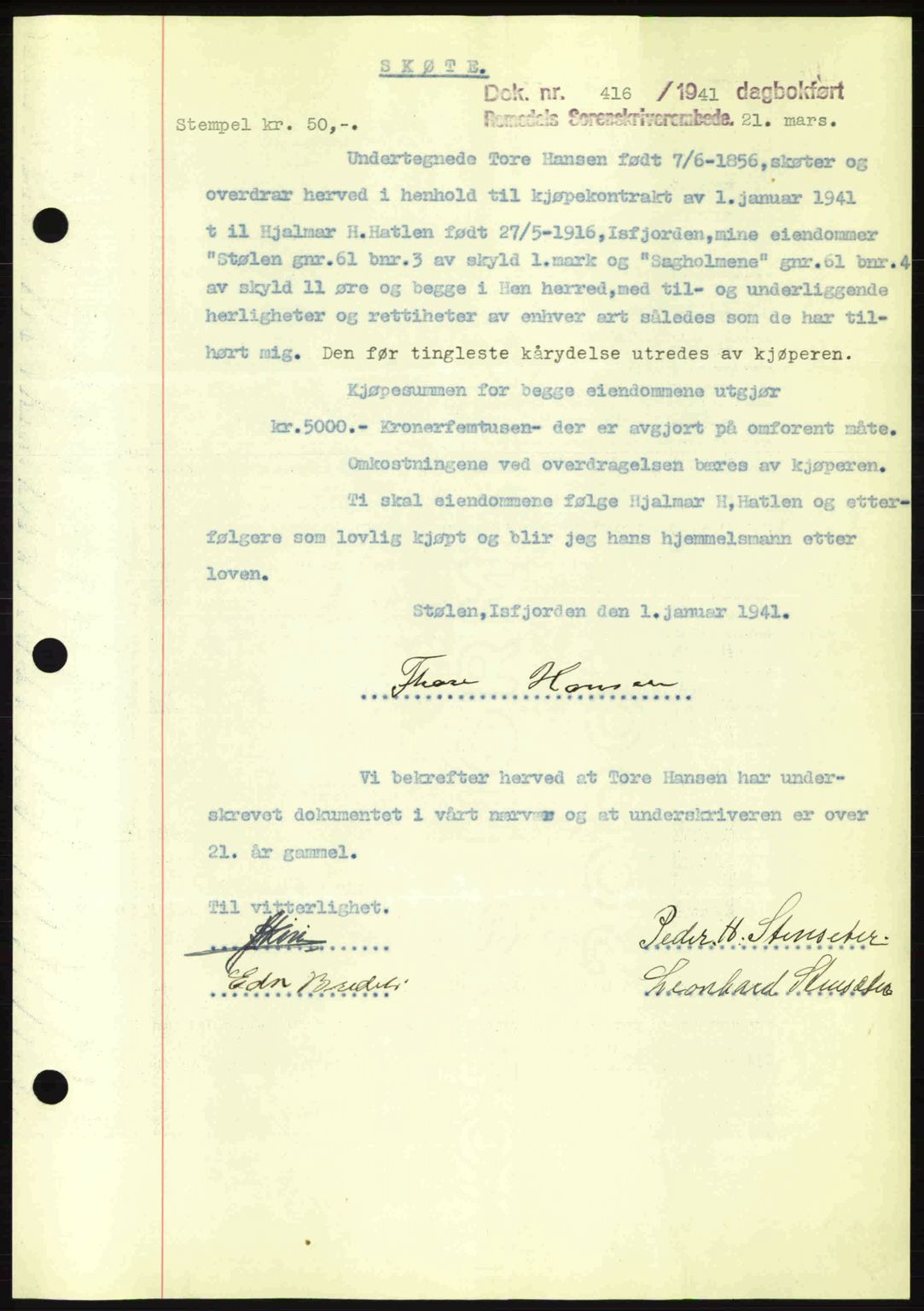 Romsdal sorenskriveri, SAT/A-4149/1/2/2C: Pantebok nr. A9, 1940-1941, Dagboknr: 416/1941