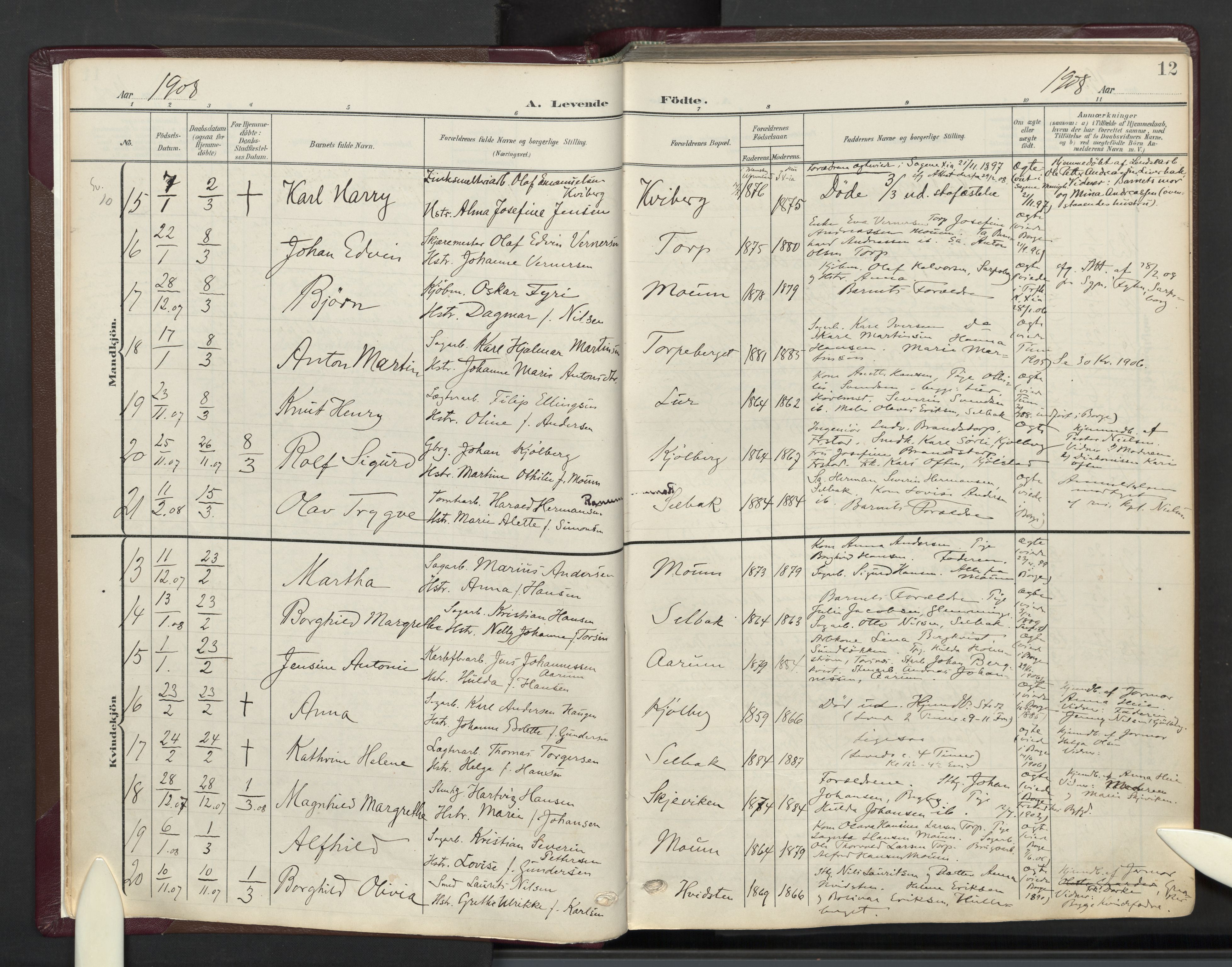 Borge prestekontor Kirkebøker, AV/SAO-A-10903/F/Fa/L0010: Ministerialbok nr. I 10, 1907-1925, s. 12
