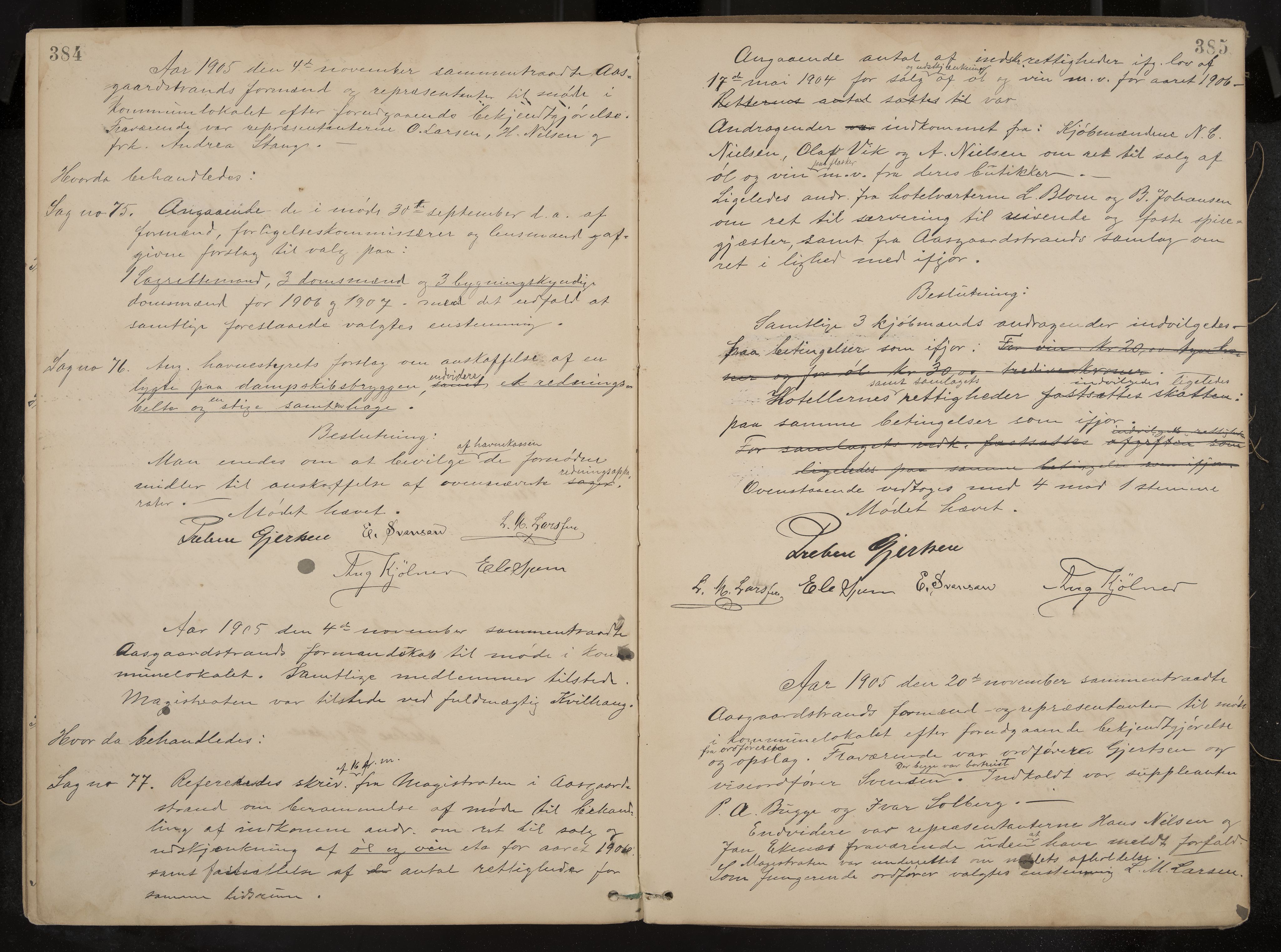 Åsgårdstrand formannskap og sentraladministrasjon, IKAK/0704021/A/L0003: Møtebok med register, 1890-1908, s. 384-385