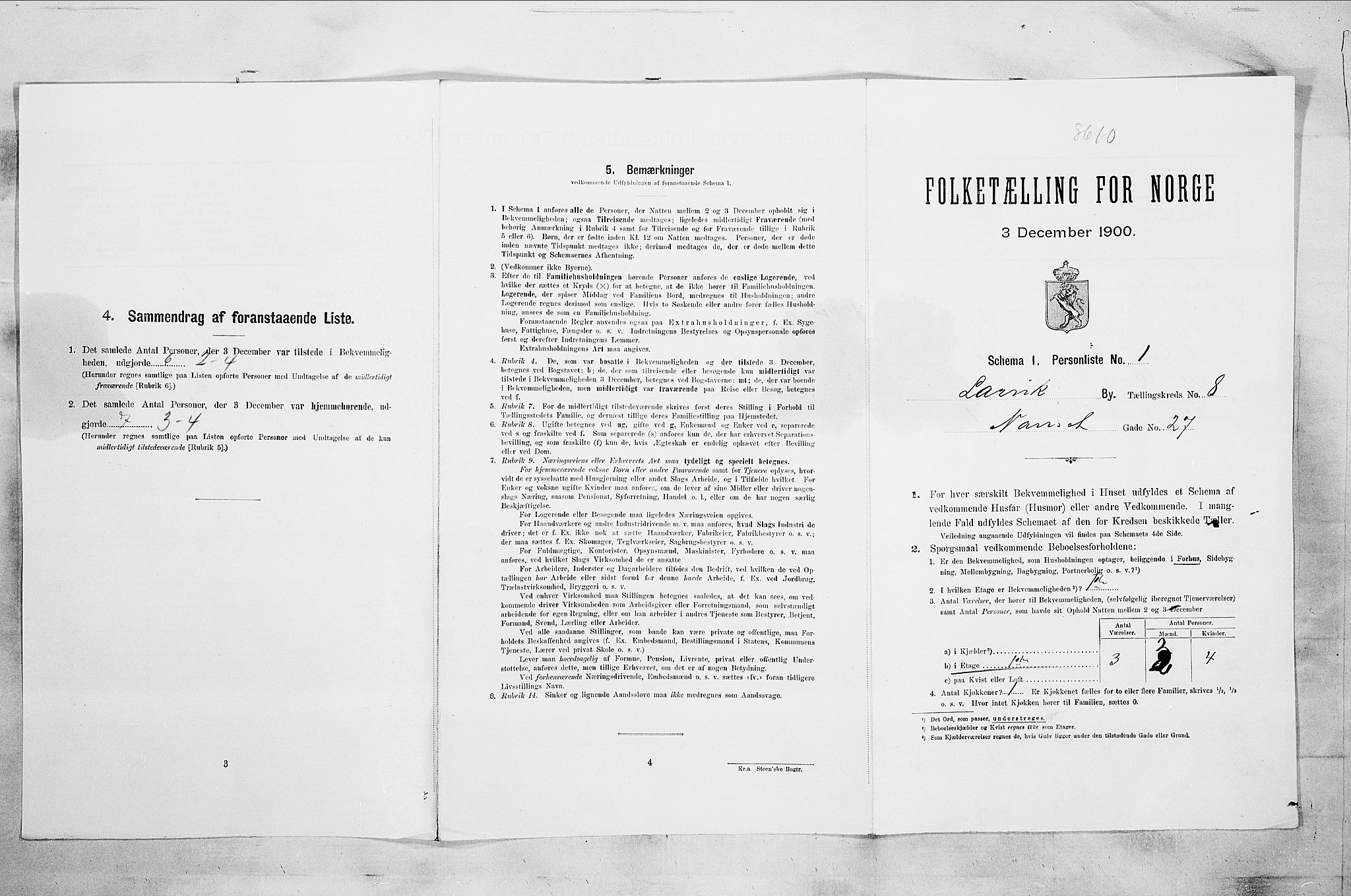 RA, Folketelling 1900 for 0707 Larvik kjøpstad, 1900, s. 705