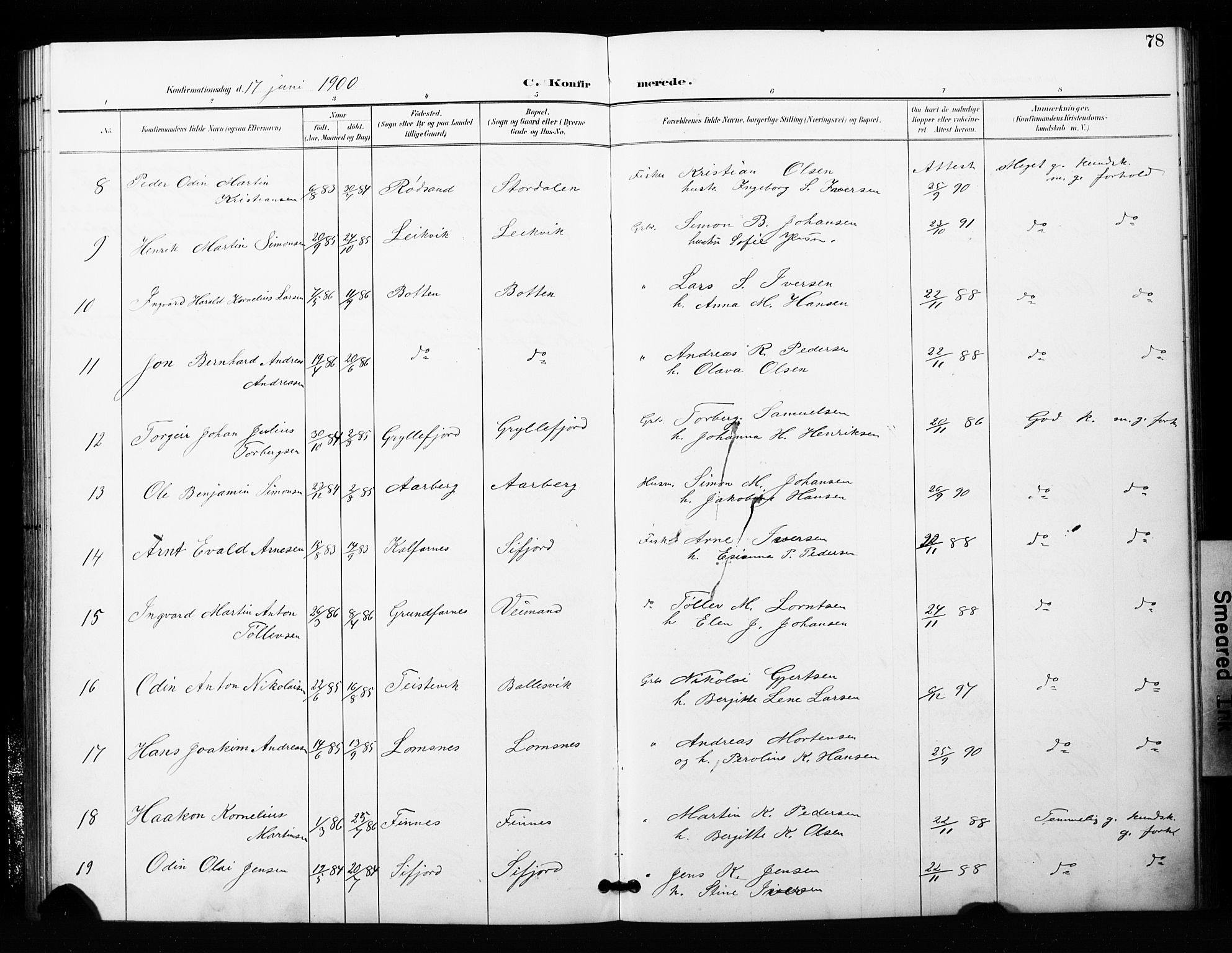 Berg sokneprestkontor, SATØ/S-1318/G/Ga/Gaa/L0006kirke: Ministerialbok nr. 6, 1894-1904, s. 78