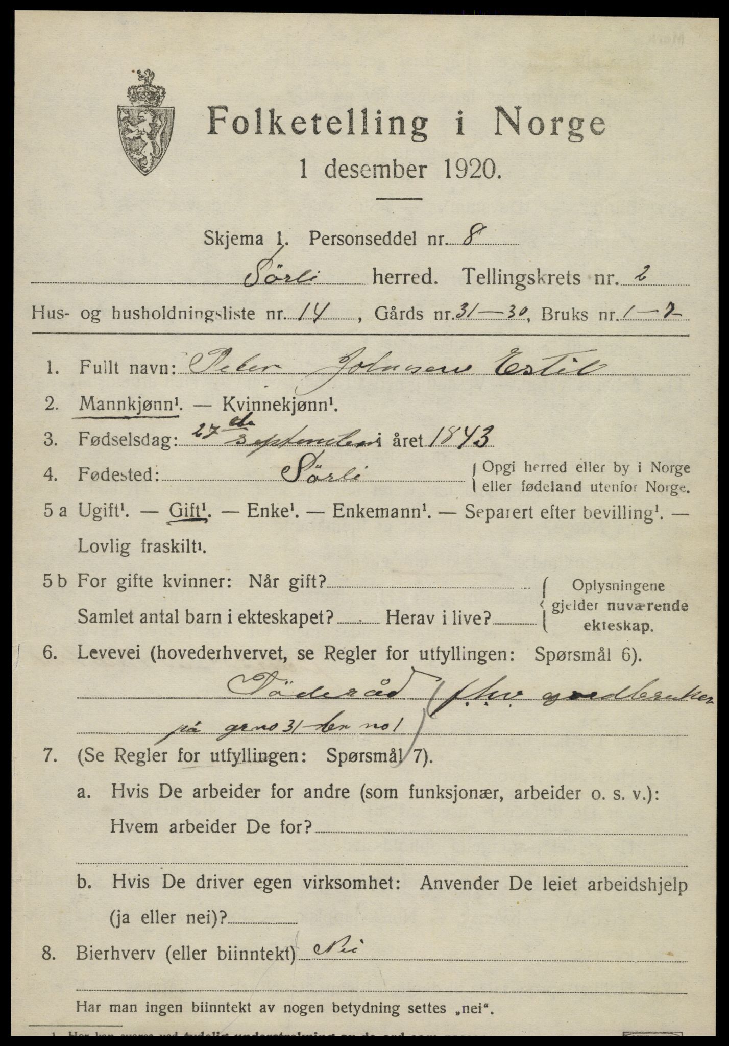 SAT, Folketelling 1920 for 1737 Sørli herred, 1920, s. 1021