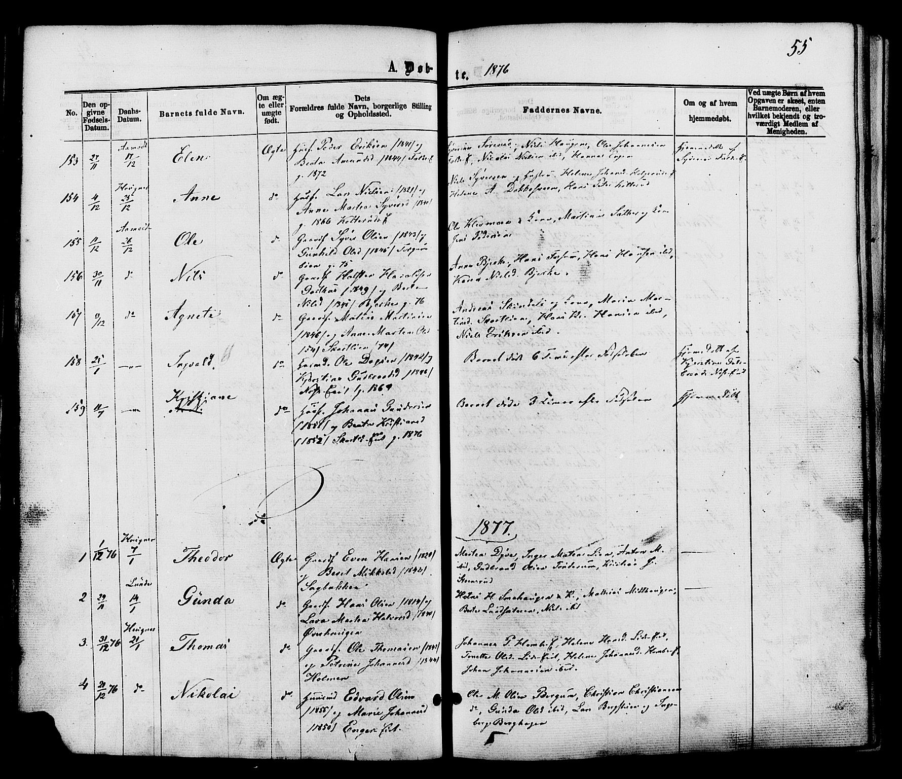 Nordre Land prestekontor, AV/SAH-PREST-124/H/Ha/Haa/L0002: Ministerialbok nr. 2, 1872-1881, s. 55