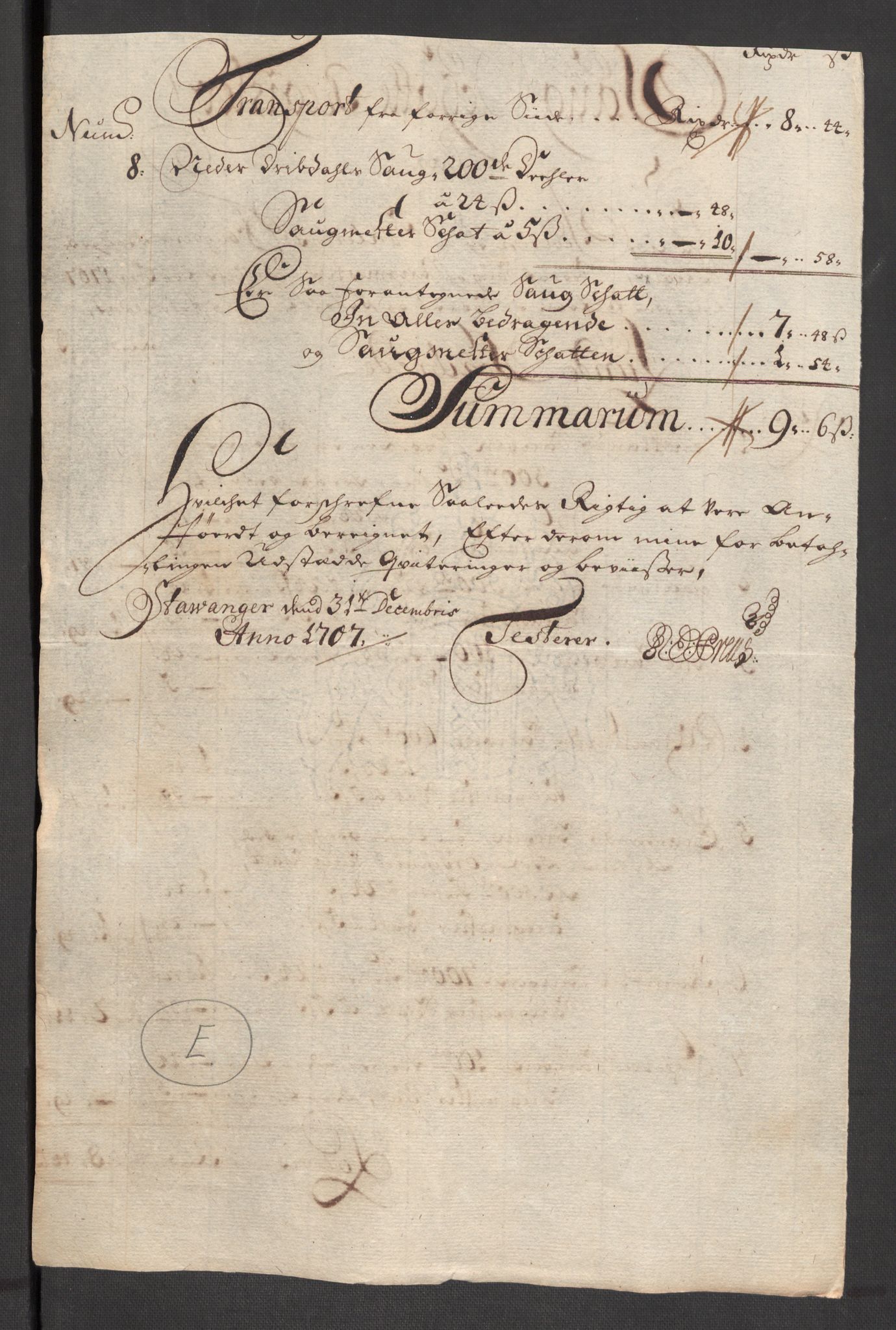 Rentekammeret inntil 1814, Reviderte regnskaper, Fogderegnskap, RA/EA-4092/R46/L2733: Fogderegnskap Jæren og Dalane, 1705-1708, s. 284