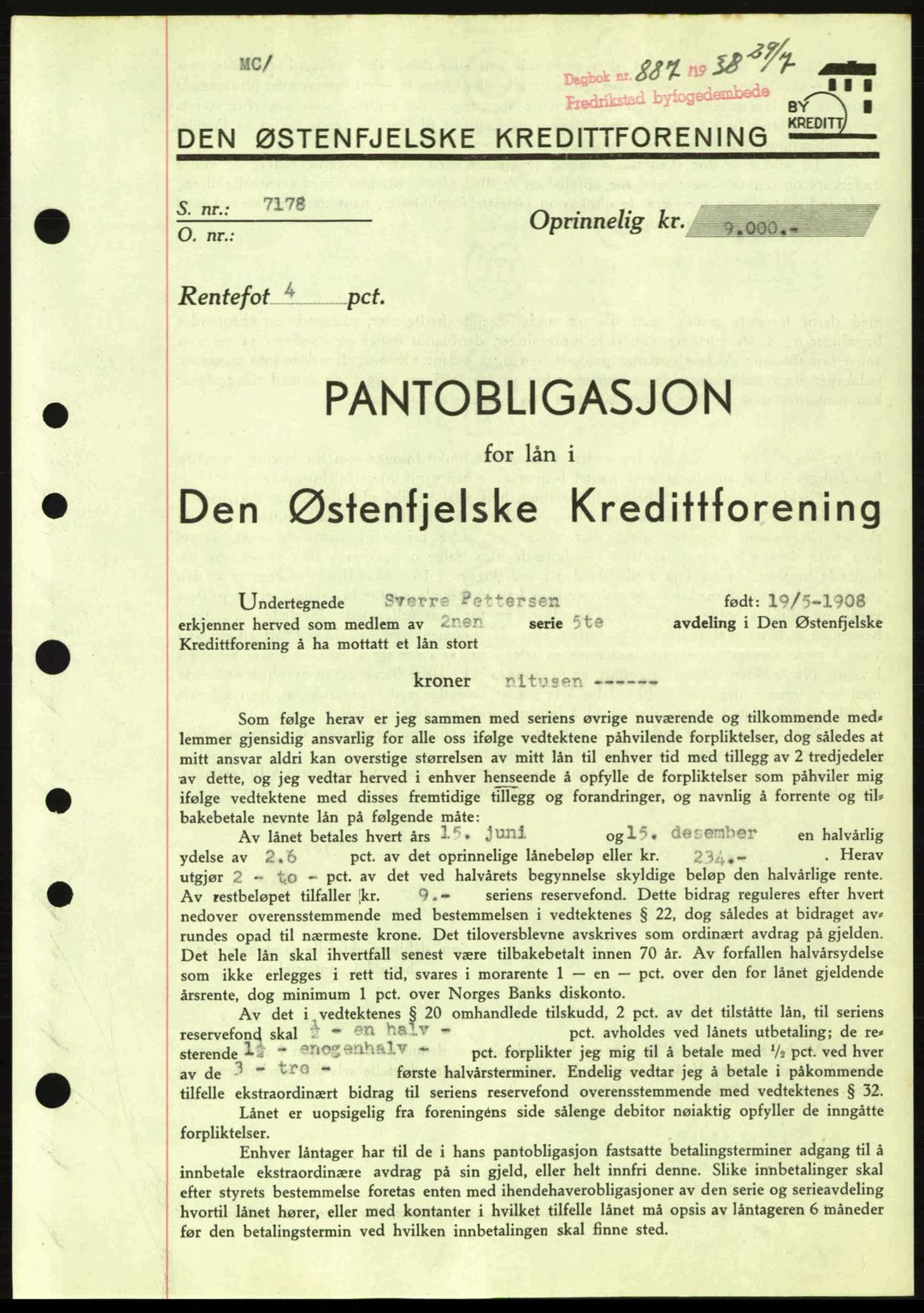 Fredrikstad byfogd, SAO/A-10473a/G/Ga/Gad/L0002: Pantebok nr. B2, 1938-1939, Dagboknr: 887/1938