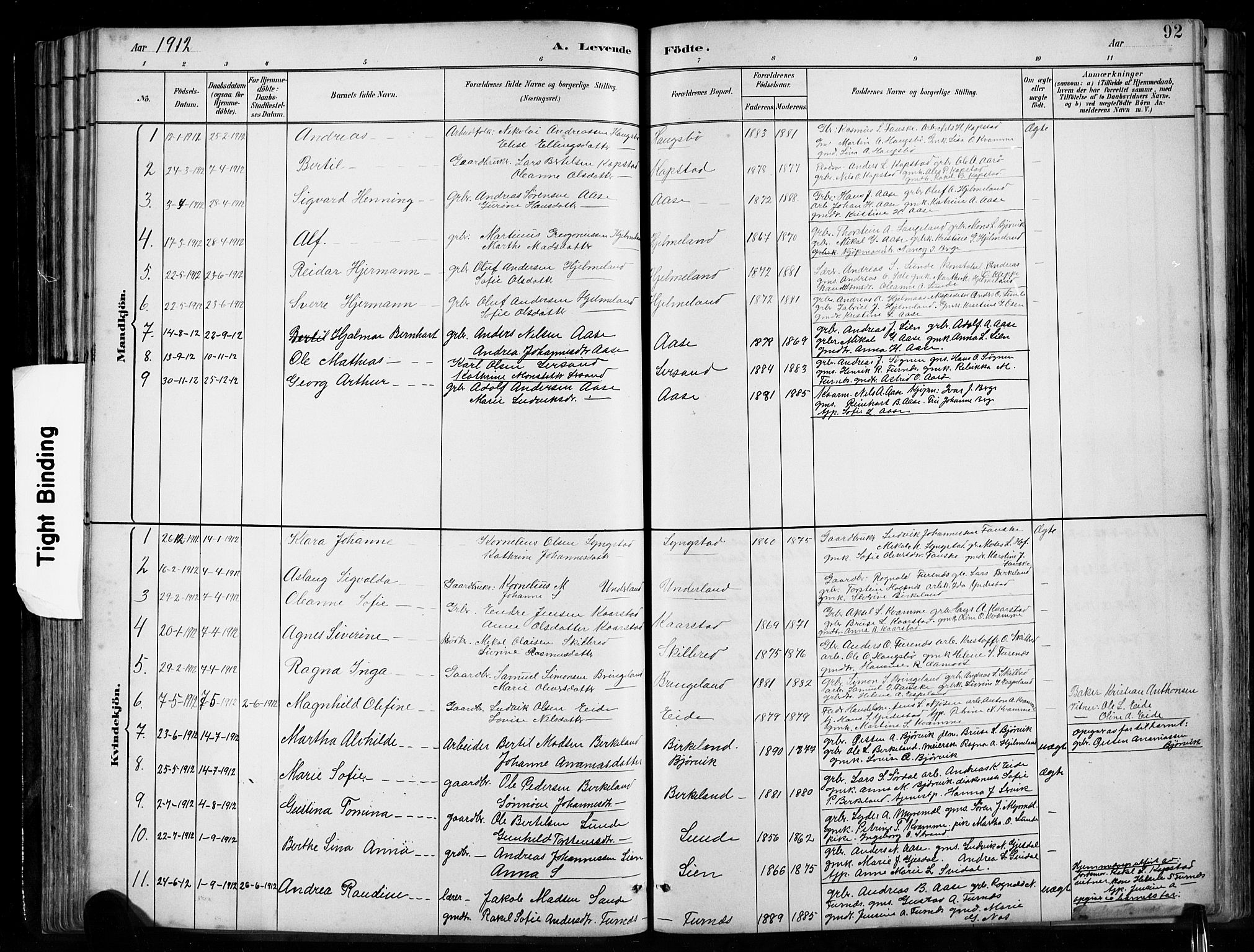 Gaular sokneprestembete, AV/SAB-A-80001/H/Hab: Klokkerbok nr. B 3, 1882-1913, s. 92