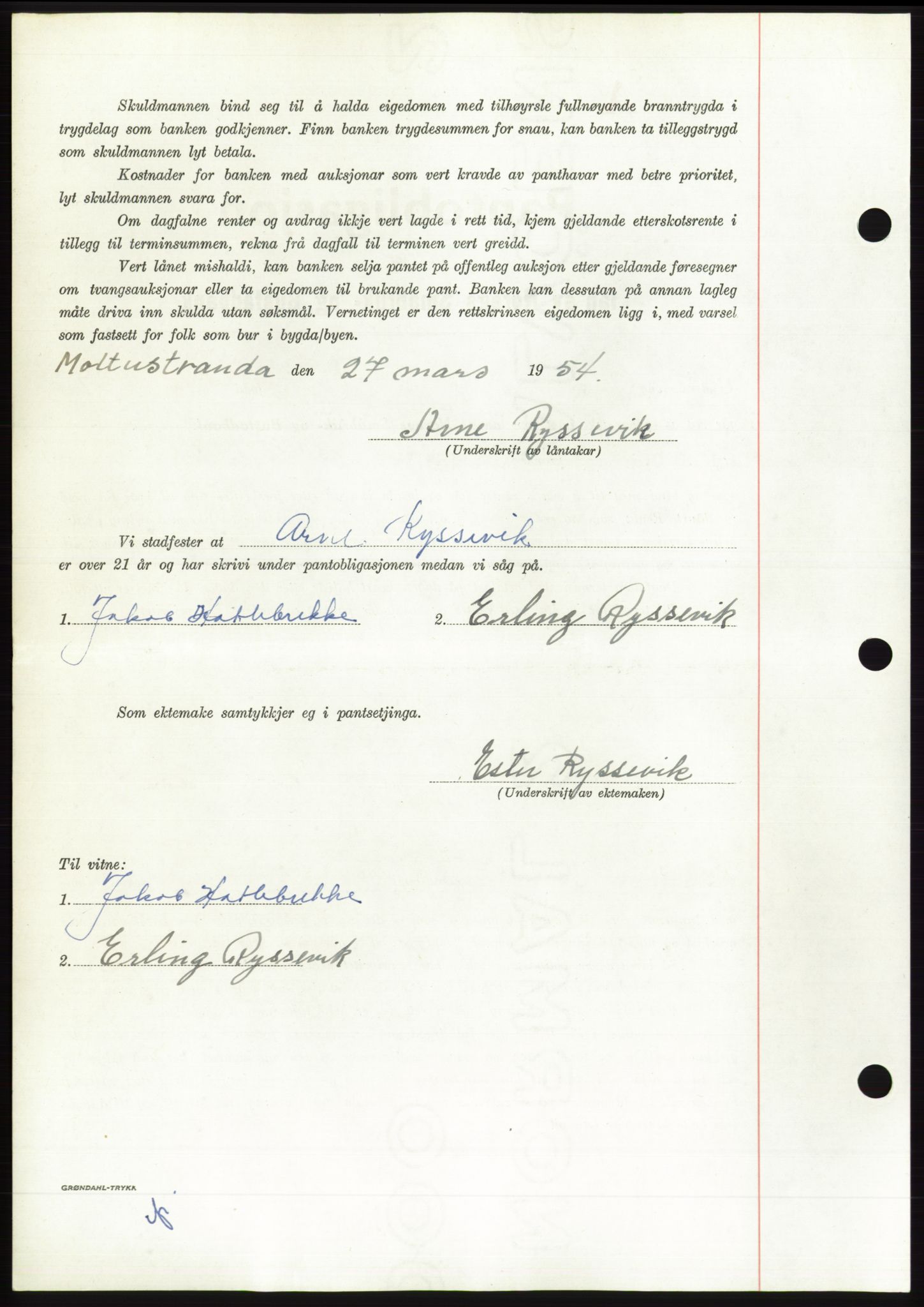 Søre Sunnmøre sorenskriveri, AV/SAT-A-4122/1/2/2C/L0124: Pantebok nr. 12B, 1953-1954, Dagboknr: 844/1954