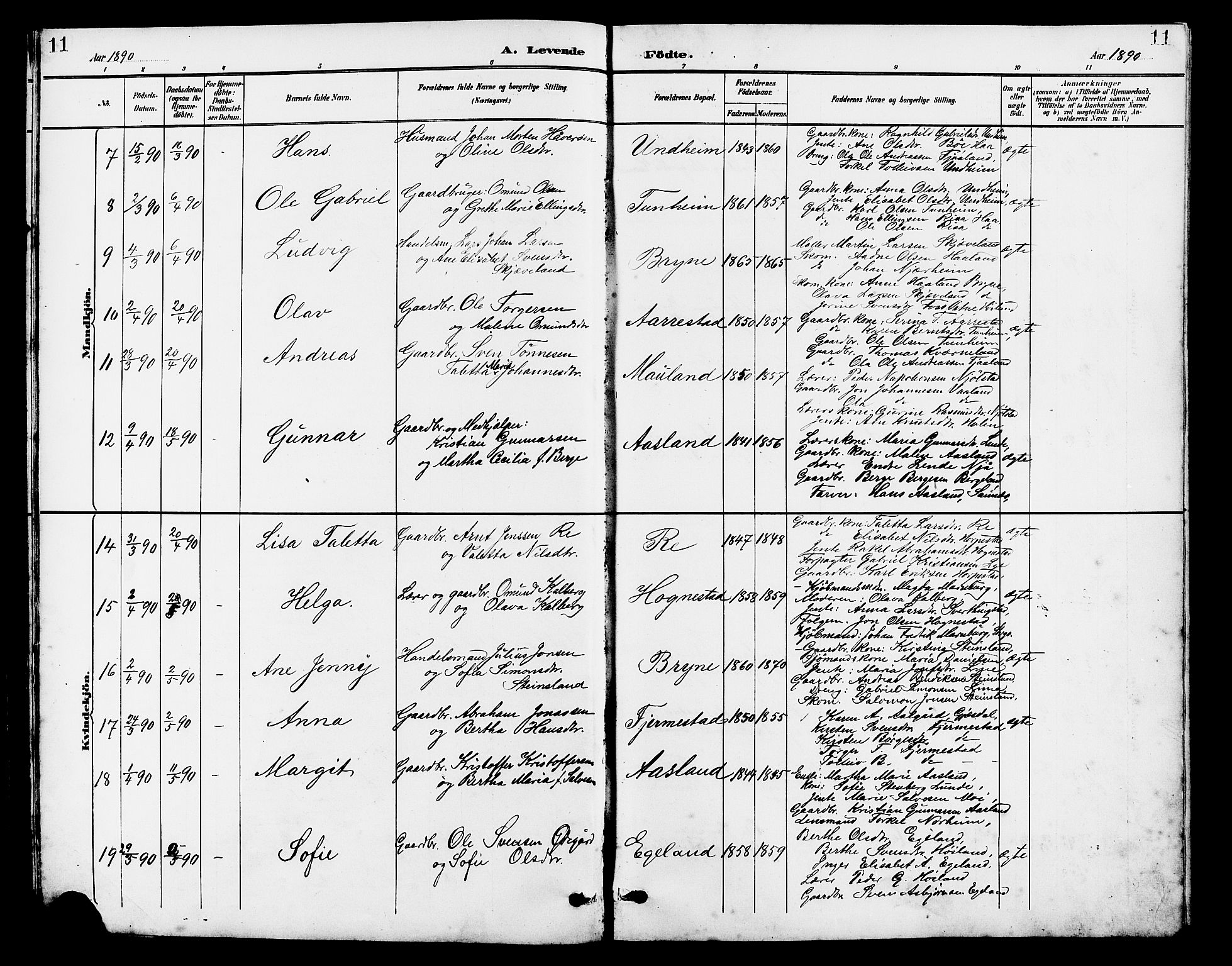 Lye sokneprestkontor, AV/SAST-A-101794/001/30BB/L0007: Klokkerbok nr. B 8, 1889-1909, s. 11