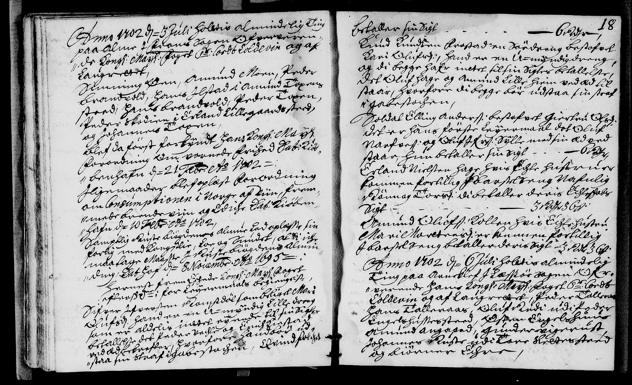 Sorenskriverier i Gudbrandsdalen, AV/SAH-TING-036/G/Gb/Gba/L0030: Tingbok - Nord-Gudbrandsdal, 1702, s. 17b-18a
