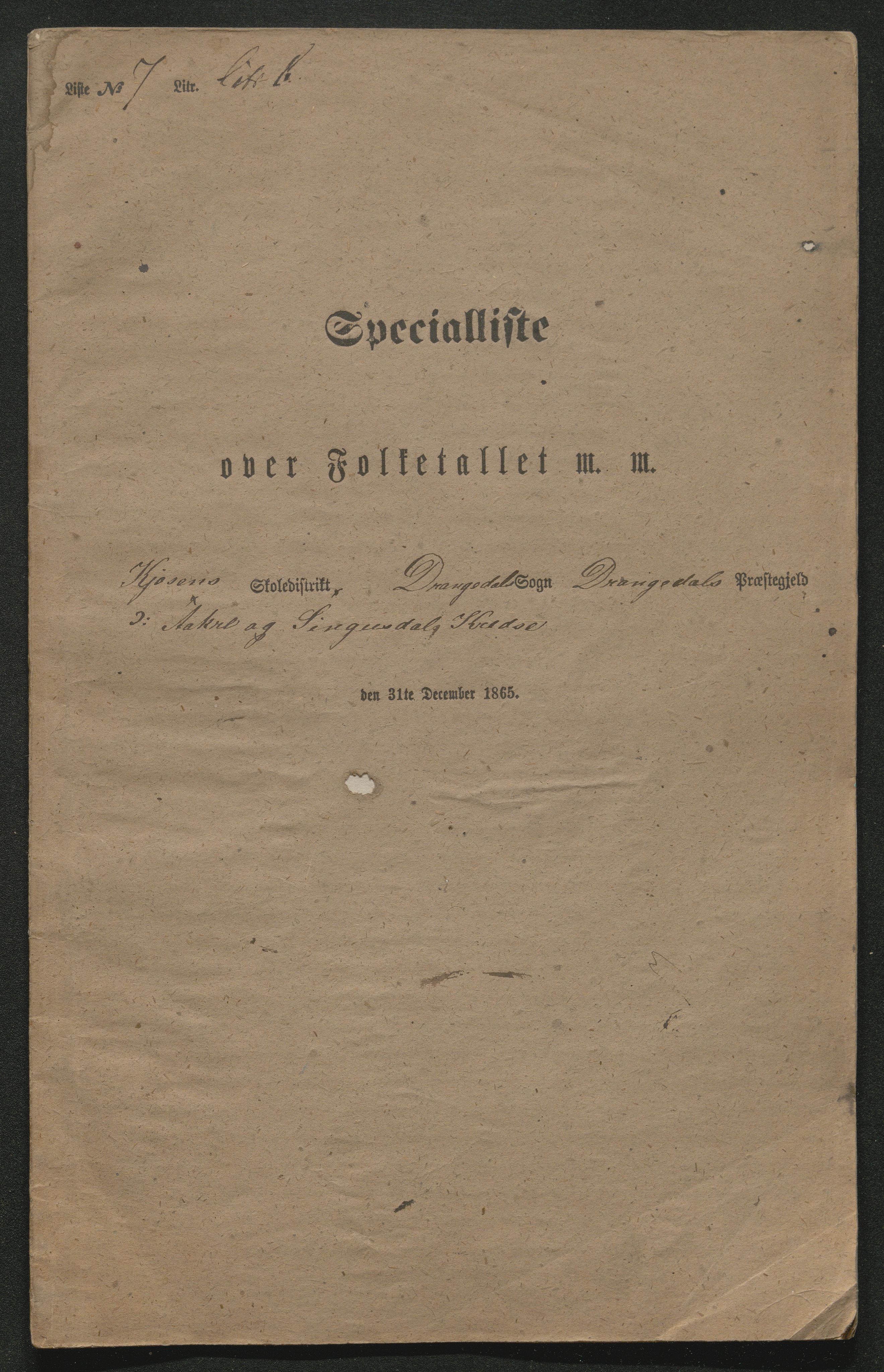 SAKO, Fantetellingen i Drangedal 1865, 1865, s. 115