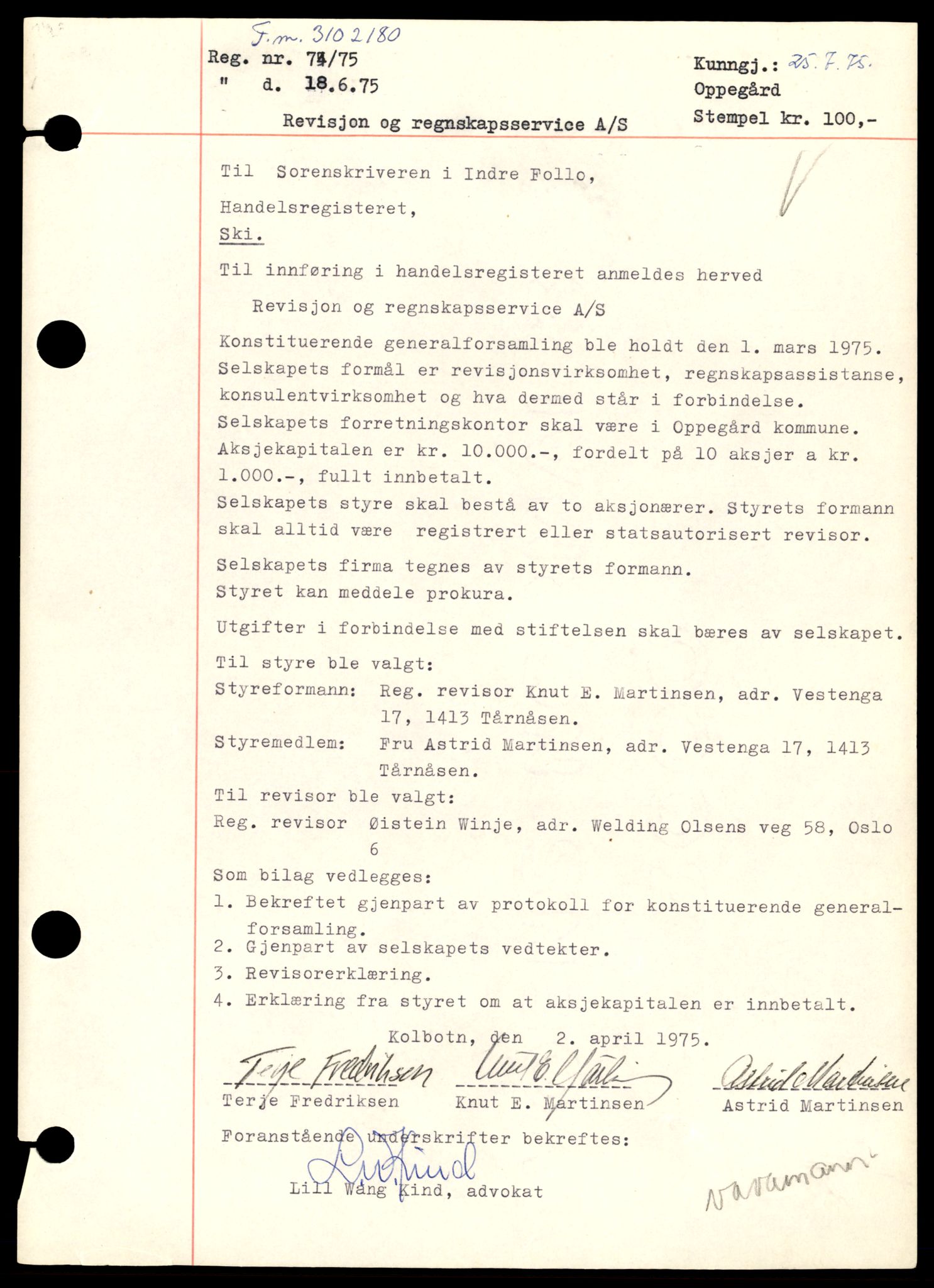 Indre Follo tingrett, AV/SAT-A-10086/K/Kb/Kba/L0021: Aksjeselskap, Rev - Sc , 1944-1990, s. 5