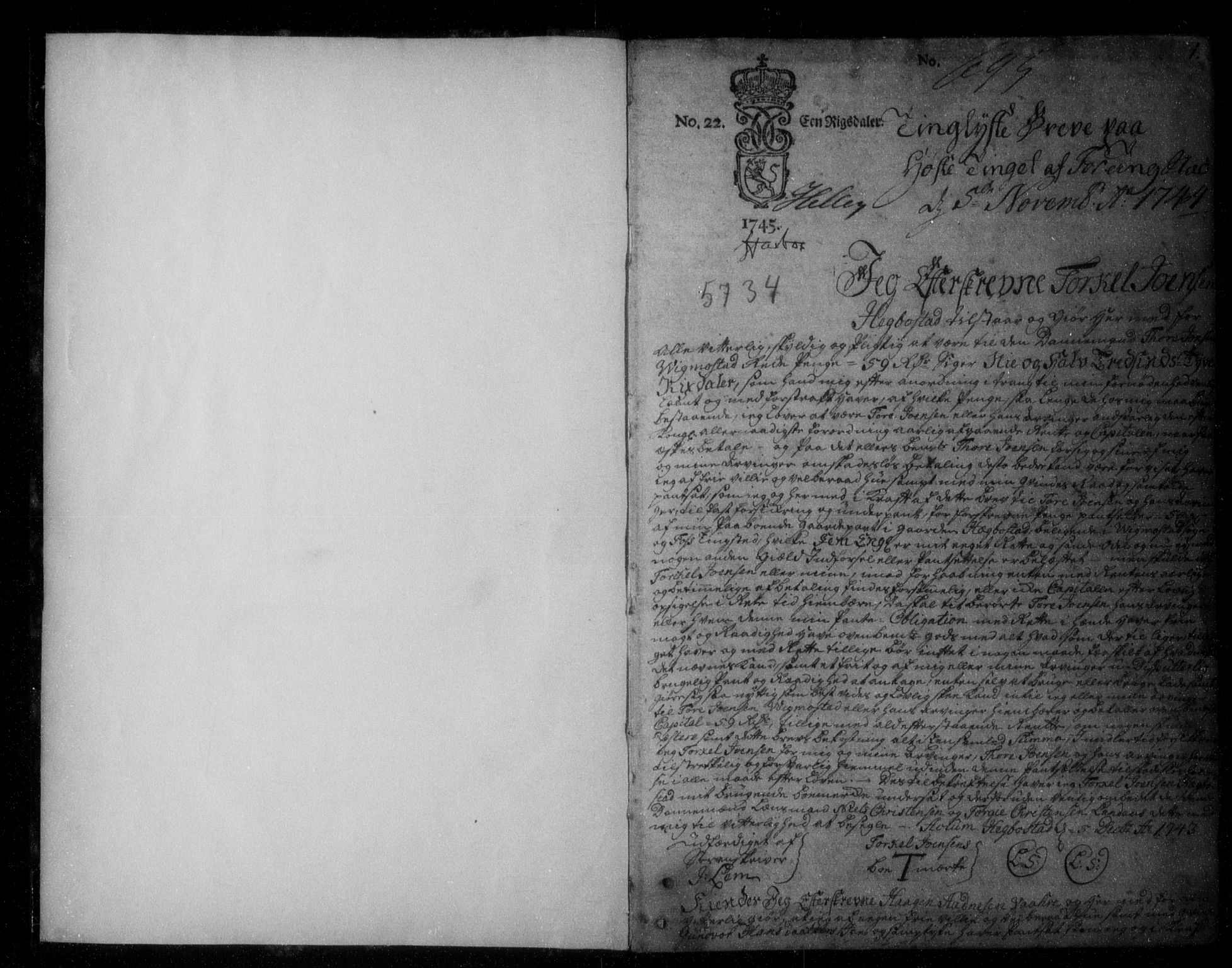 Lister sorenskriveri, SAK/1221-0003/G/Gb/L0005: Pantebok nr. 3, 1744-1745, s. 1