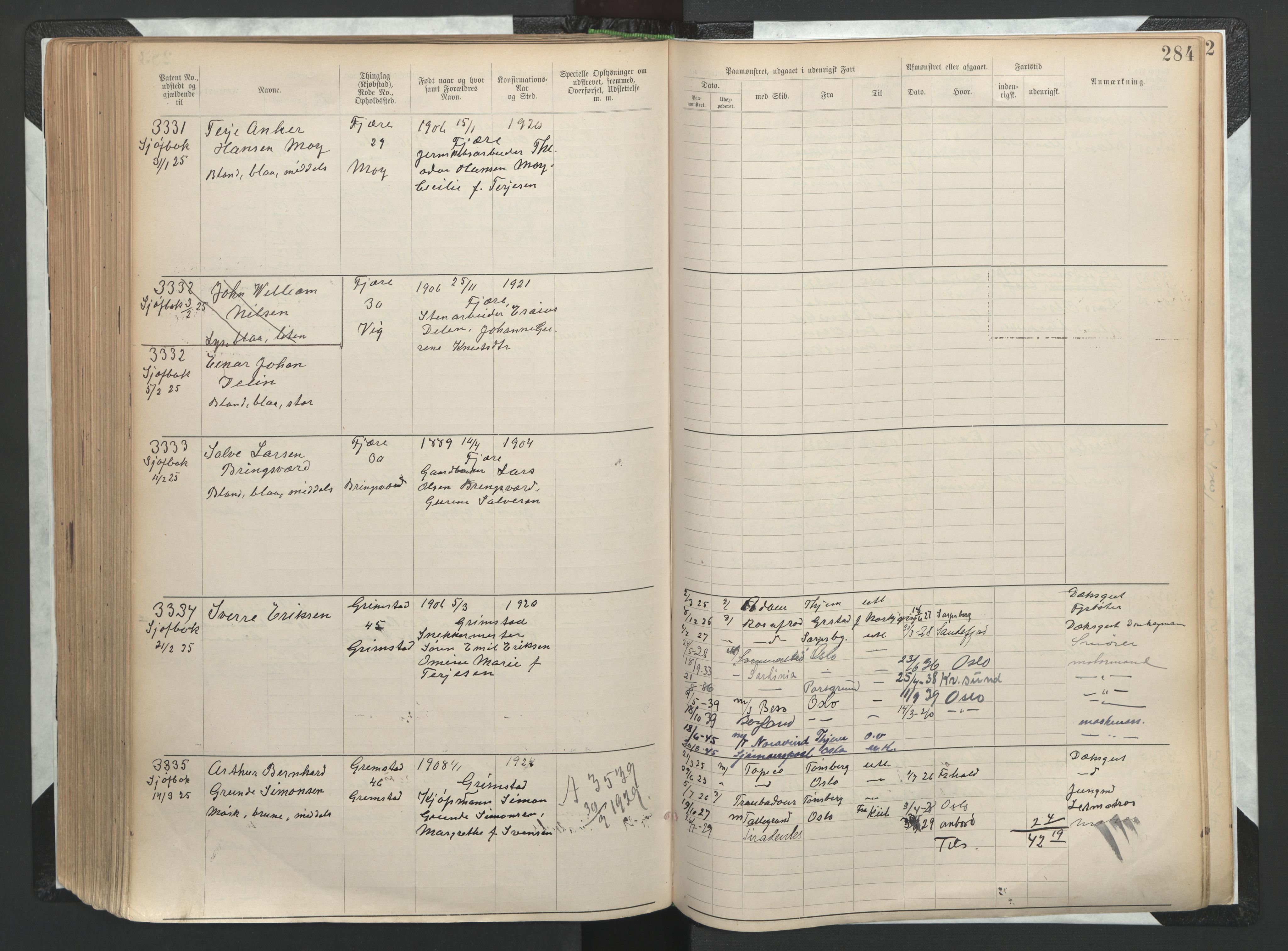 Grimstad mønstringskrets, SAK/2031-0013/F/Fa/L0002: Annotasjonsrulle nr 1921-3452 med register, F-2, 1892-1948, s. 318