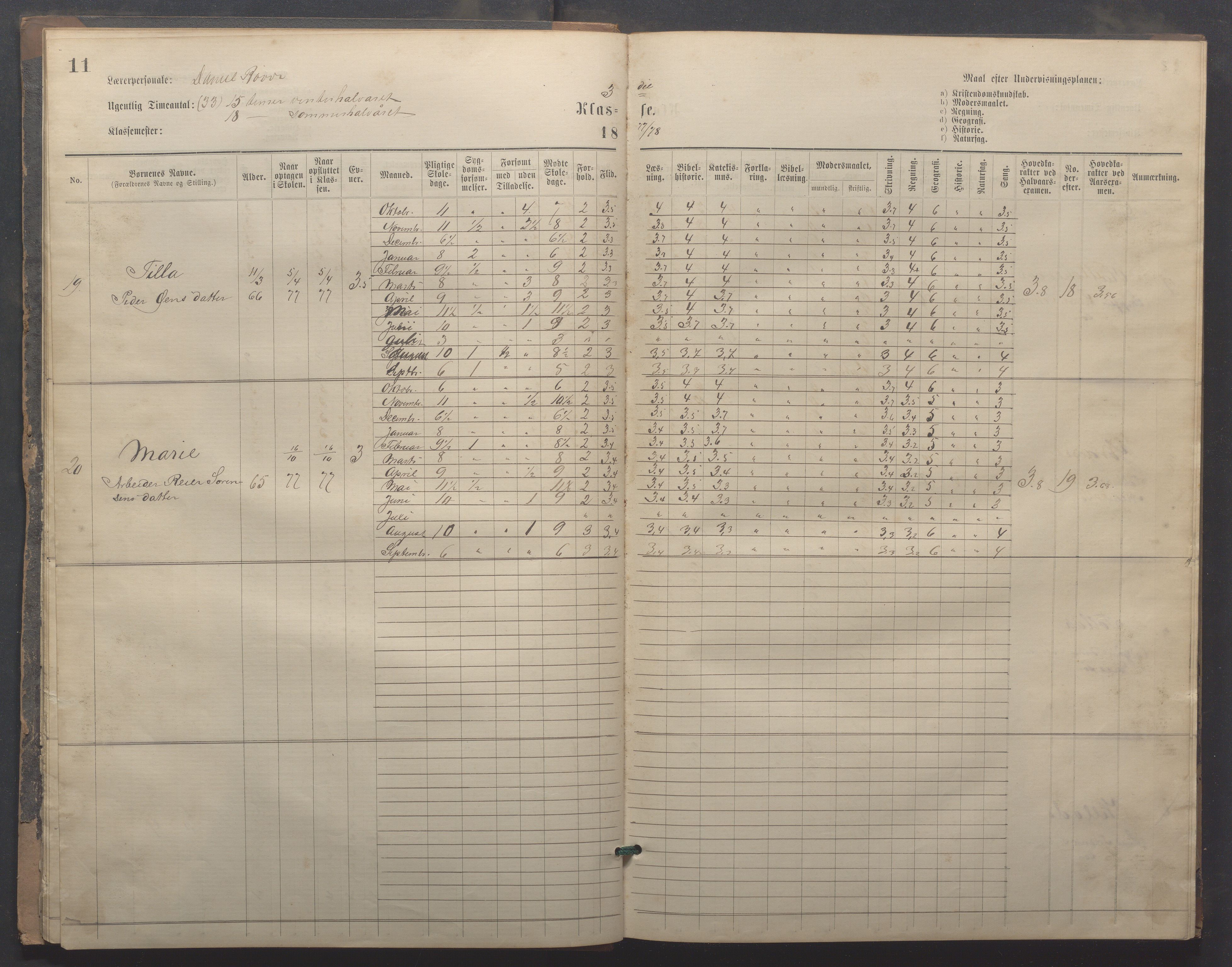 Egersund kommune (Ladested) - Egersund almueskole/folkeskole, IKAR/K-100521/H/L0020: Skoleprotokoll - Almueskolen, 3./4. klasse, 1878-1887, s. 11