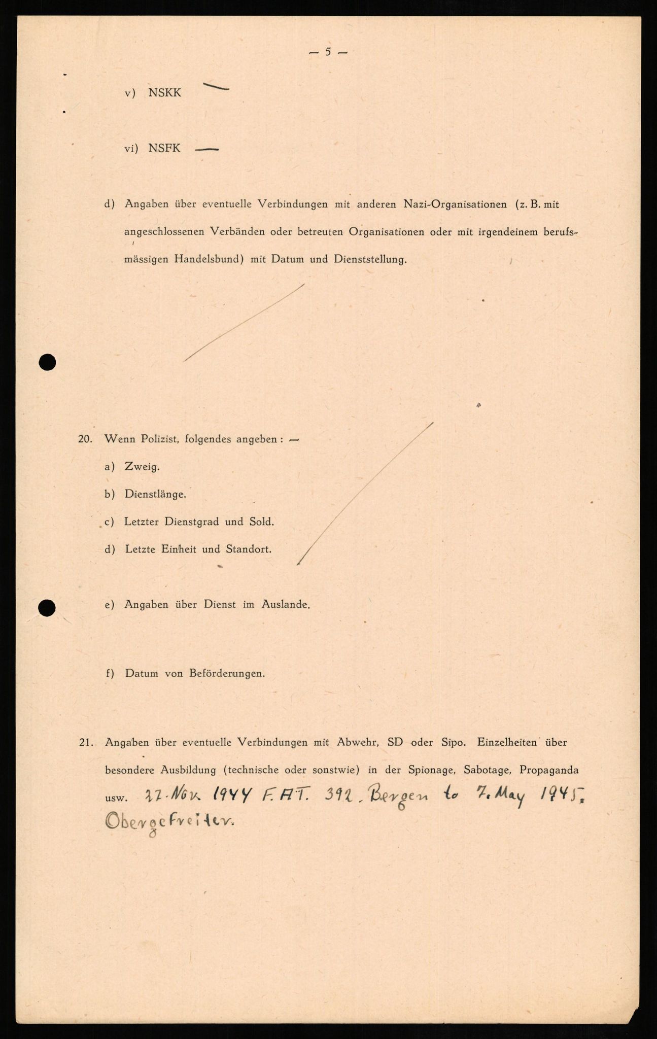 Forsvaret, Forsvarets overkommando II, AV/RA-RAFA-3915/D/Db/L0013: CI Questionaires. Tyske okkupasjonsstyrker i Norge. Tyskere., 1945-1946, s. 341