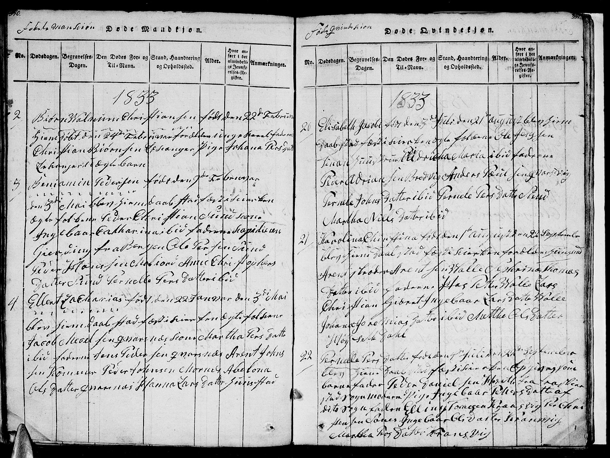 Ministerialprotokoller, klokkerbøker og fødselsregistre - Nordland, AV/SAT-A-1459/805/L0105: Klokkerbok nr. 805C01, 1820-1839, s. 350-351