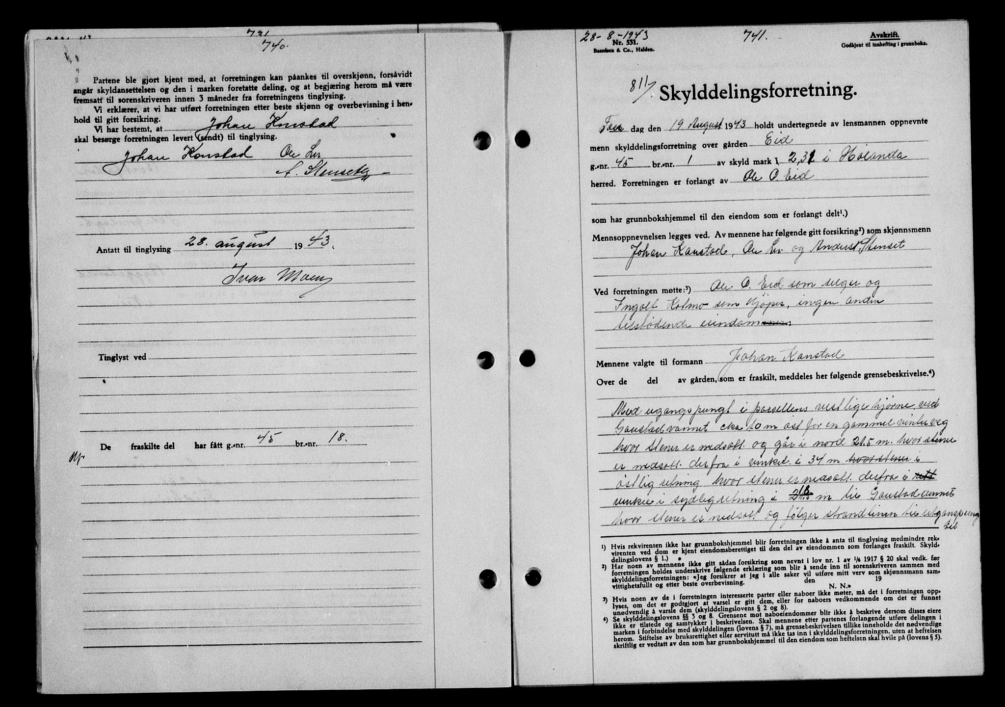Gauldal sorenskriveri, SAT/A-0014/1/2/2C/L0056: Pantebok nr. 61, 1942-1943, Dagboknr: 811/1943