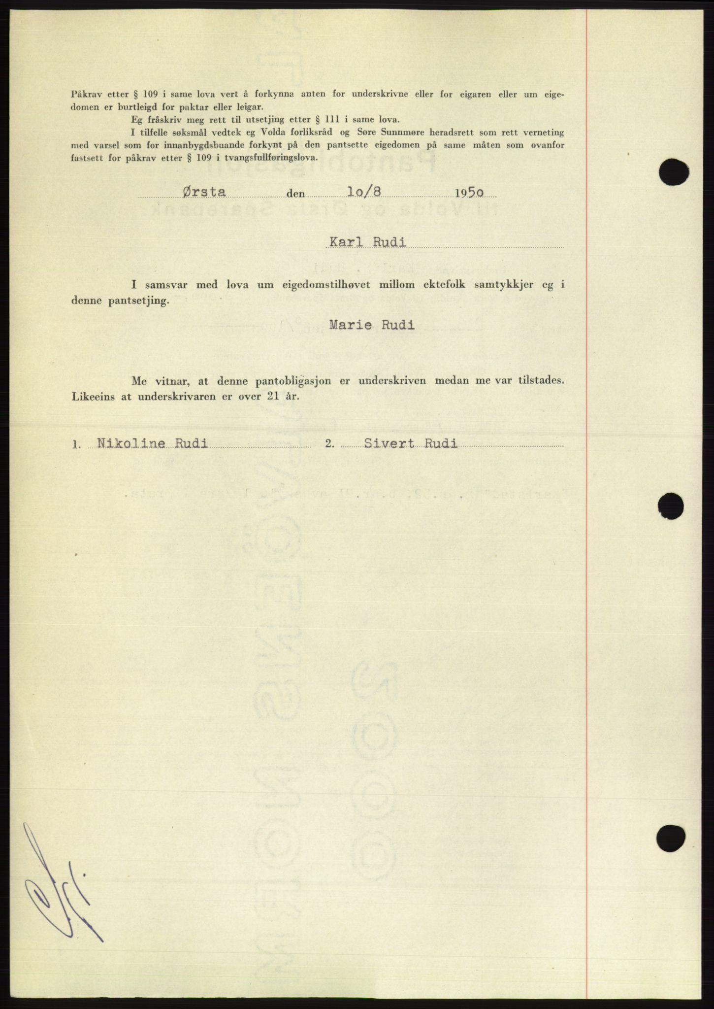 Søre Sunnmøre sorenskriveri, AV/SAT-A-4122/1/2/2C/L0119: Pantebok nr. 7B, 1950-1951, Dagboknr: 1656/1950