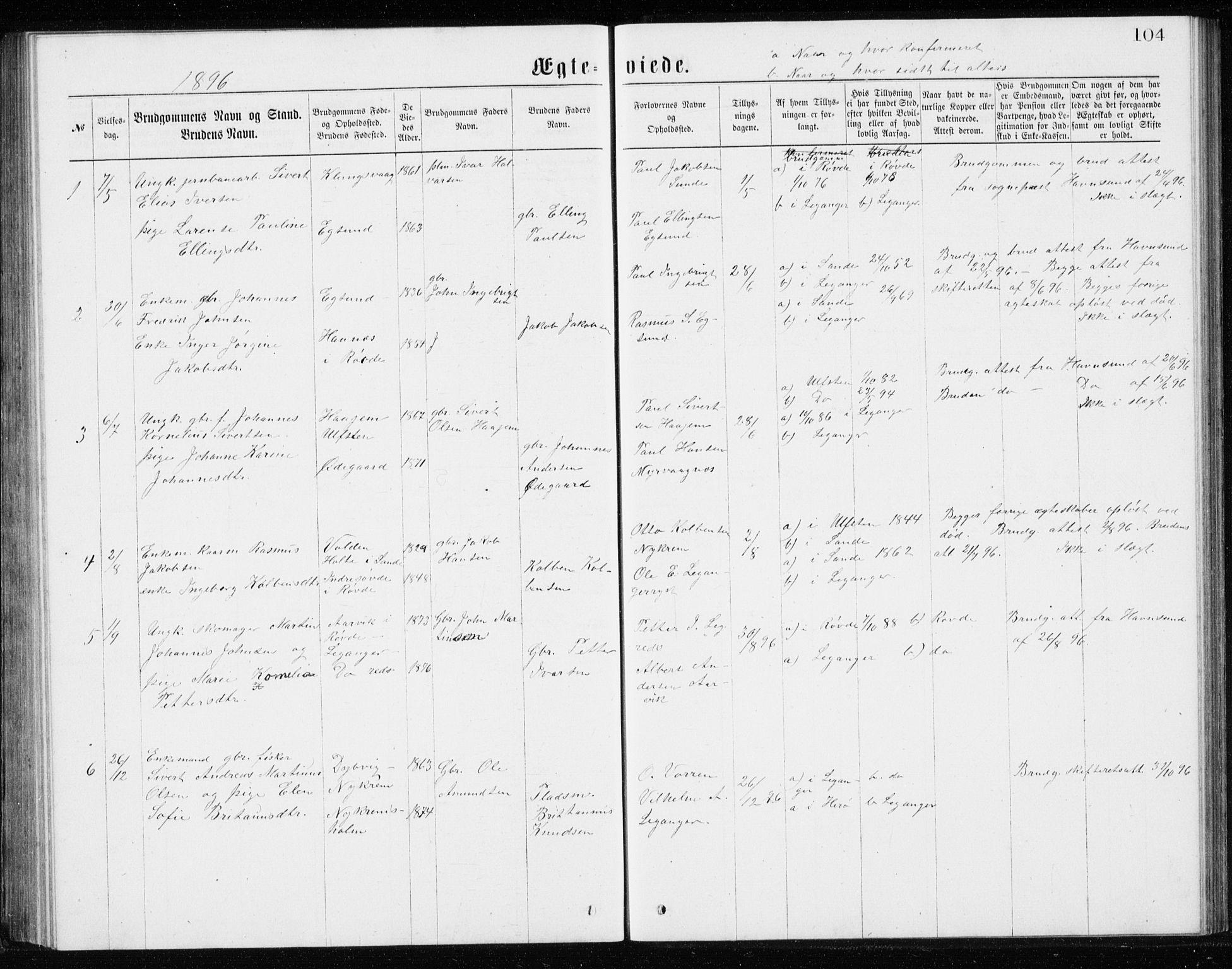 Ministerialprotokoller, klokkerbøker og fødselsregistre - Møre og Romsdal, AV/SAT-A-1454/508/L0097: Klokkerbok nr. 508C01, 1873-1897, s. 104