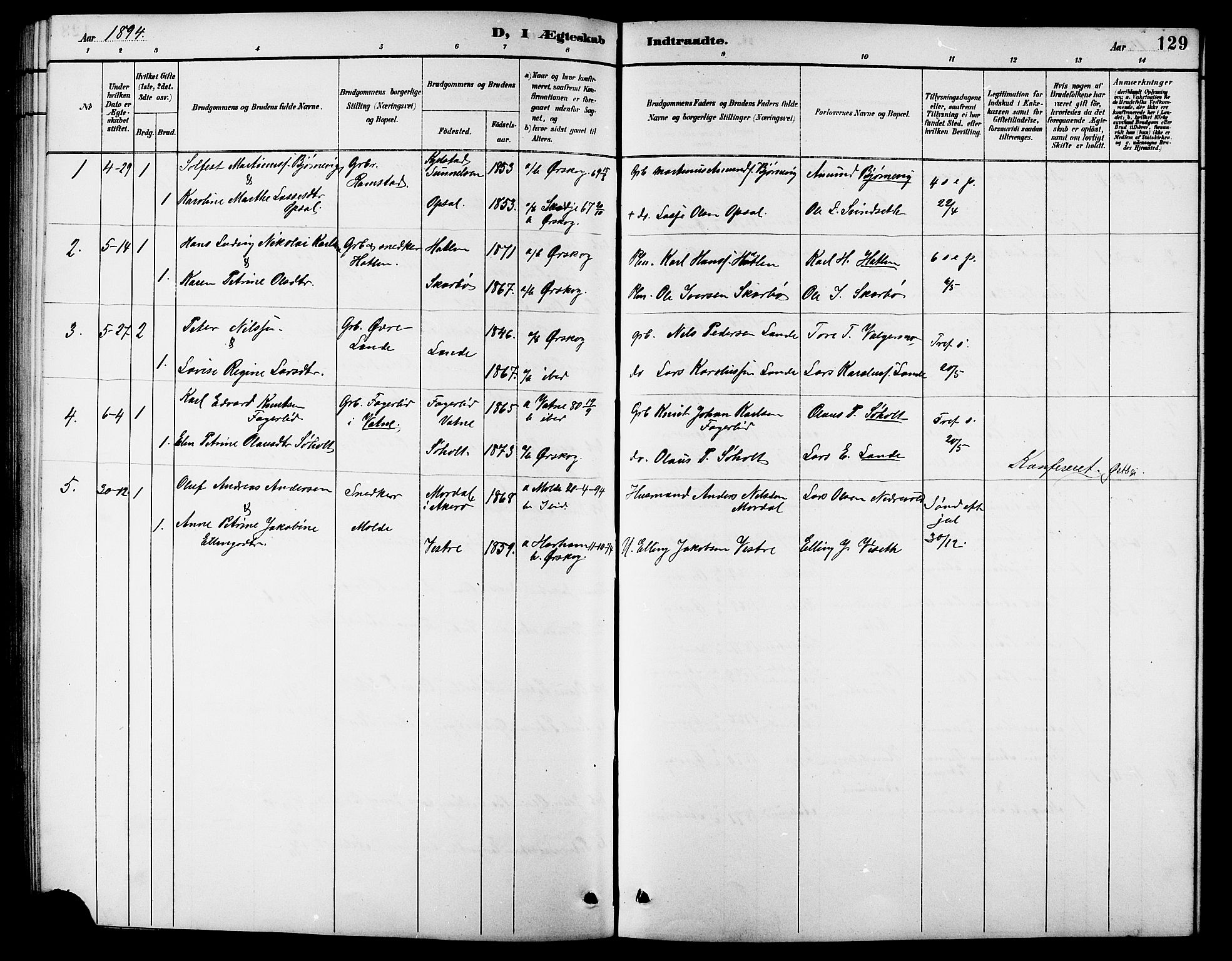 Ministerialprotokoller, klokkerbøker og fødselsregistre - Møre og Romsdal, AV/SAT-A-1454/522/L0327: Klokkerbok nr. 522C06, 1890-1915, s. 129