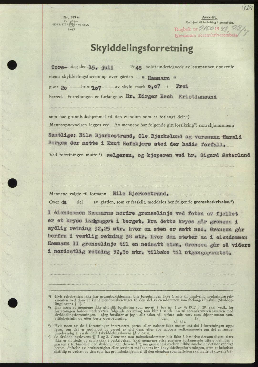 Nordmøre sorenskriveri, SAT/A-4132/1/2/2Ca: Pantebok nr. A108, 1948-1948, Dagboknr: 2150/1948