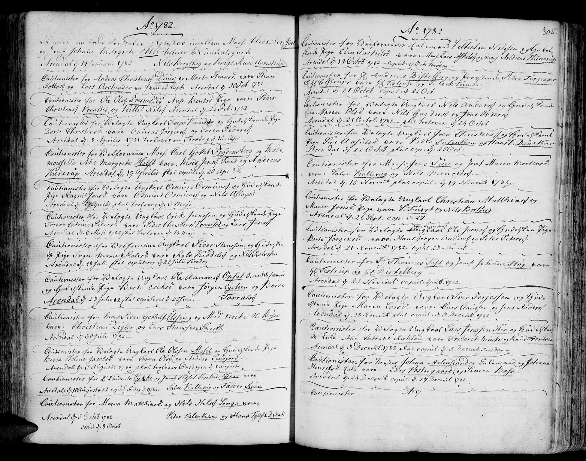 Arendal sokneprestkontor, Trefoldighet, AV/SAK-1111-0040/F/Fa/L0001: Ministerialbok nr. A 1, 1703-1815, s. 305