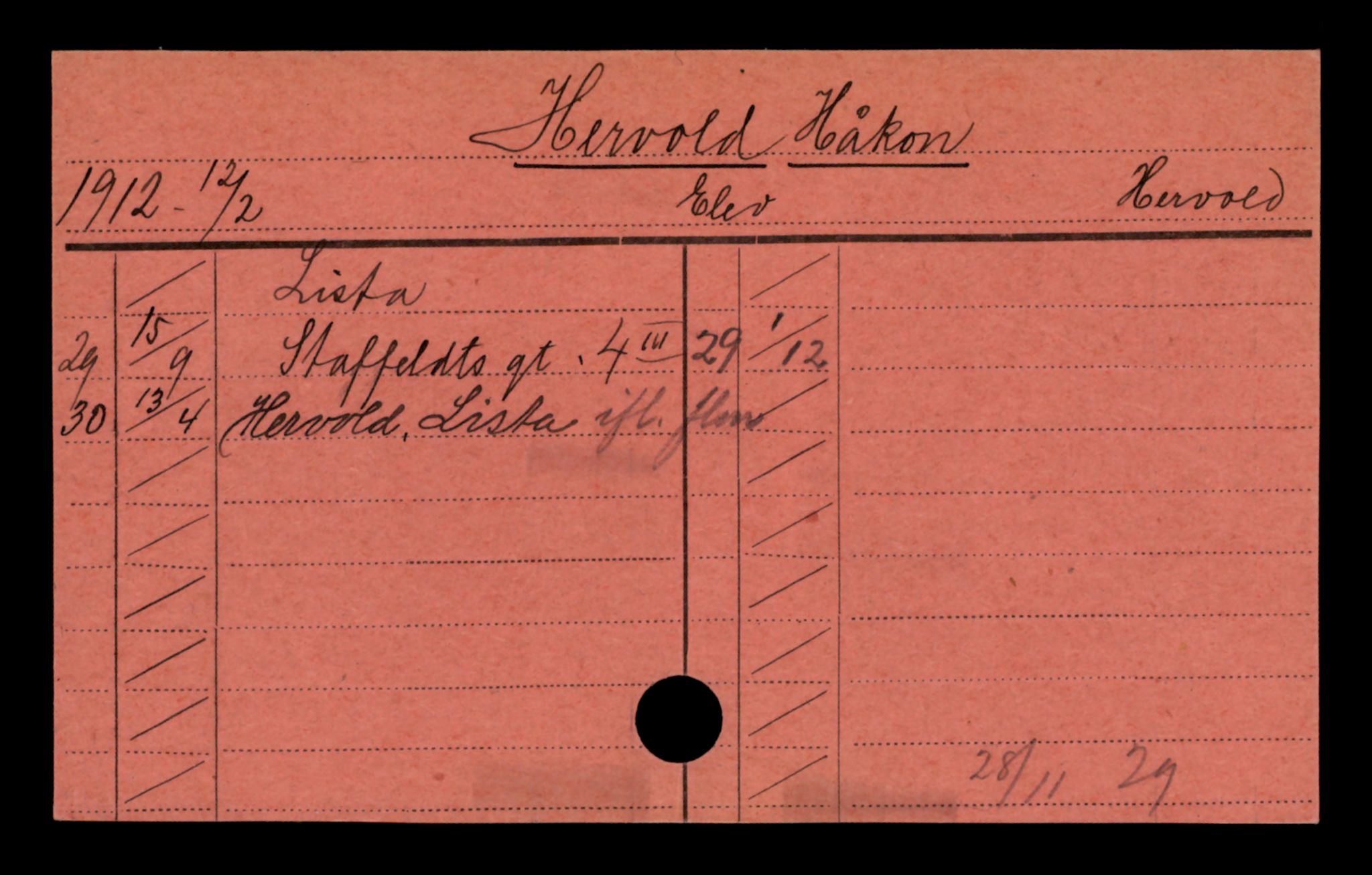 Oslo folkeregister, Registerkort, SAO/A-11715/D/Da/L0035: Menn: Hervold Håkon - Holm Johan, 1906-1919