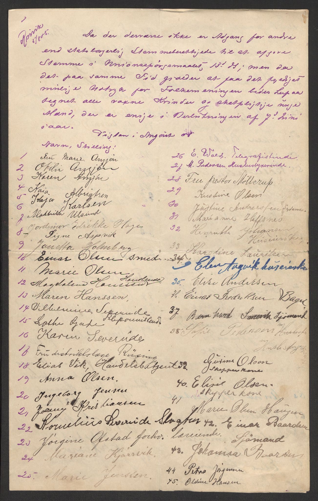 Justisdepartementet, 2. sivilkontor C, AV/RA-S-1040/F/L0125B/0002: Folkeavstemmingen august 1905 / Kvinnenes stemmelister, 1905, s. 10
