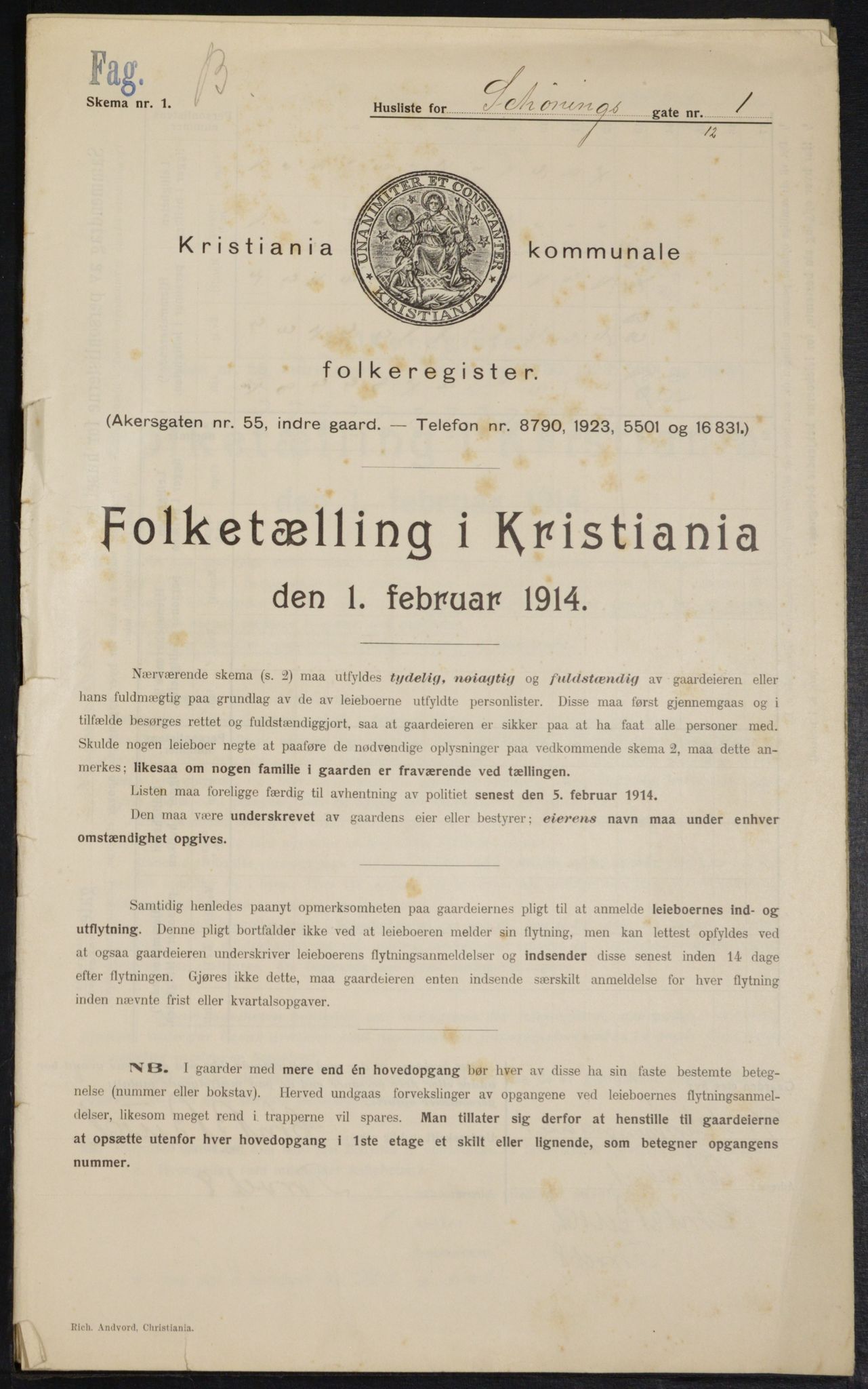 OBA, Kommunal folketelling 1.2.1914 for Kristiania, 1914, s. 93131