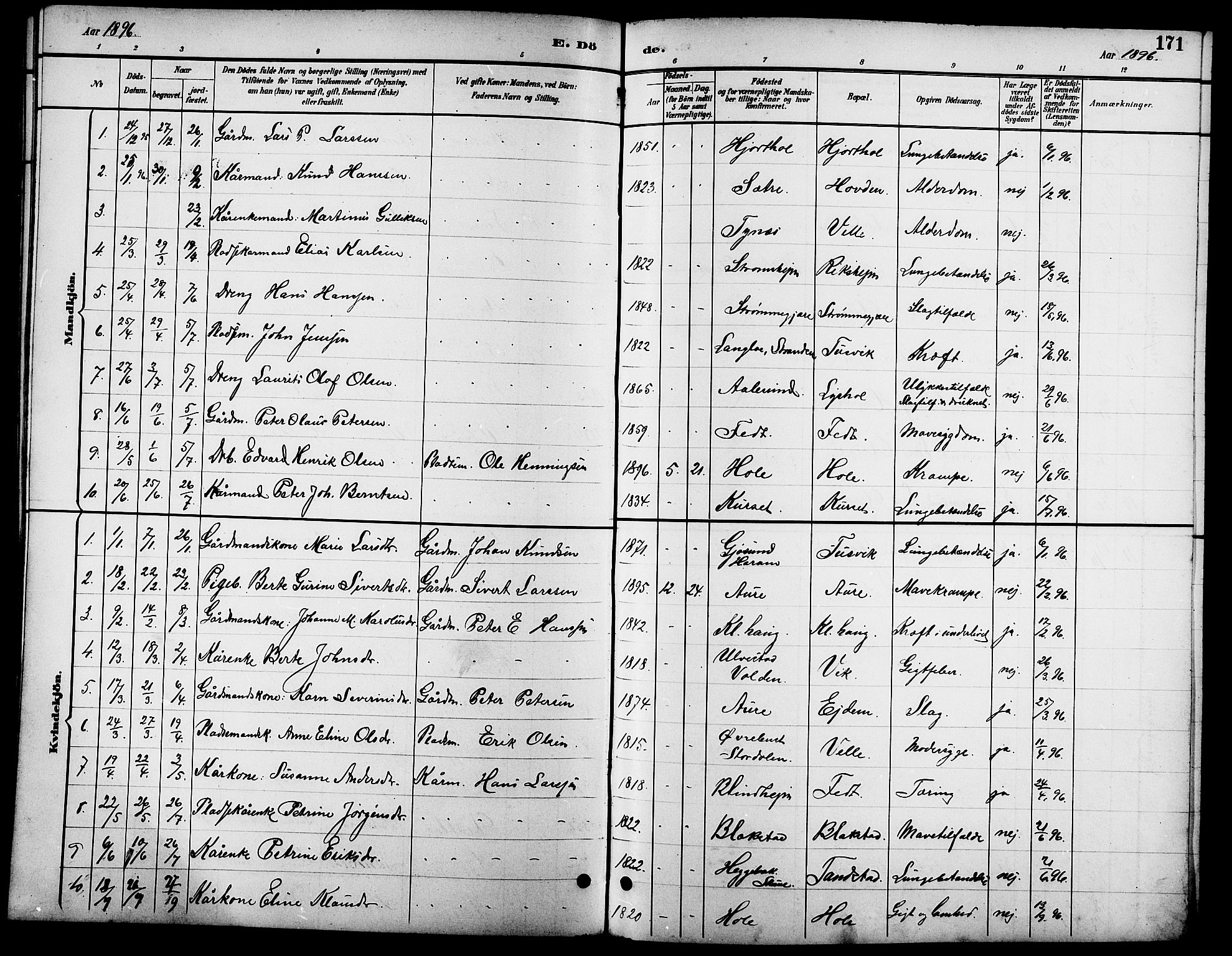 Ministerialprotokoller, klokkerbøker og fødselsregistre - Møre og Romsdal, AV/SAT-A-1454/523/L0340: Klokkerbok nr. 523C03, 1892-1902, s. 171
