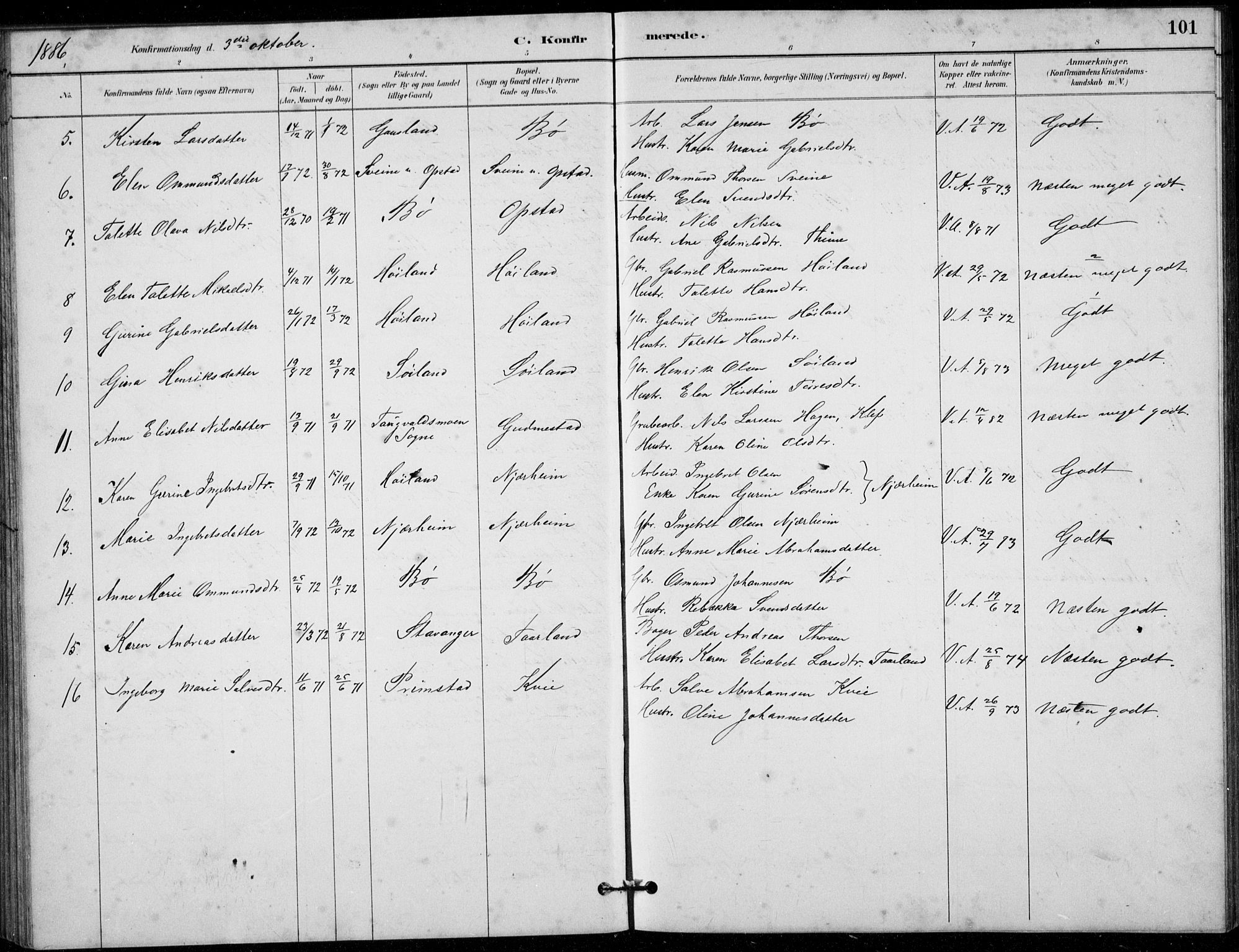 Hå sokneprestkontor, AV/SAST-A-101801/001/30BB/L0003: Klokkerbok nr. B 3, 1883-1894, s. 101
