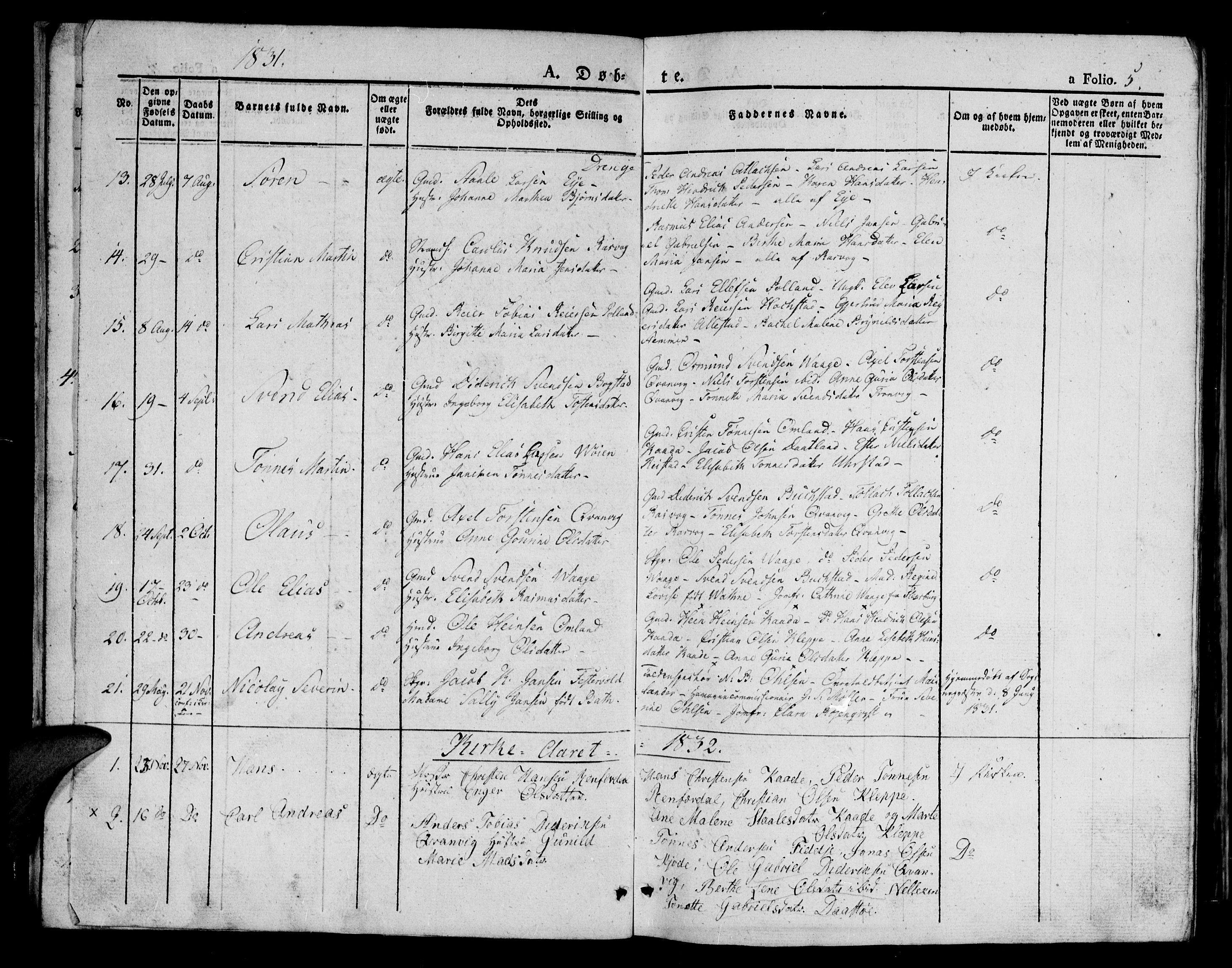 Flekkefjord sokneprestkontor, AV/SAK-1111-0012/F/Fb/Fbb/L0002: Klokkerbok nr. B 2a, 1831-1866, s. 5