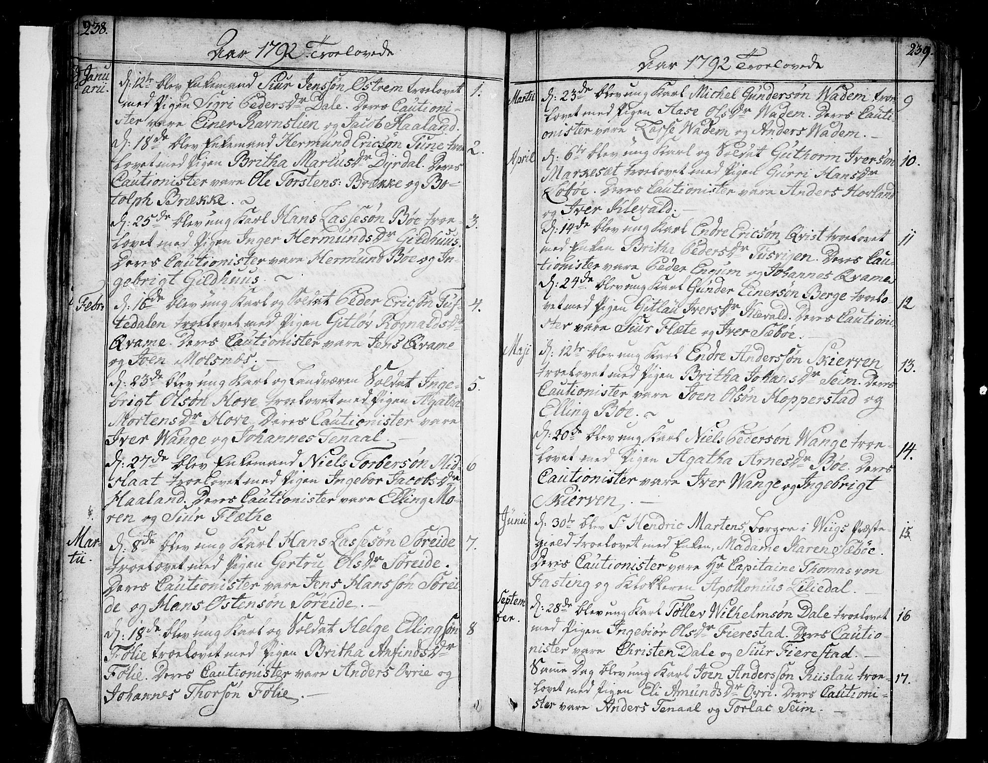 Vik sokneprestembete, AV/SAB-A-81501/H/Haa/Haaa/L0005: Ministerialbok nr. A 5, 1787-1820, s. 238-239