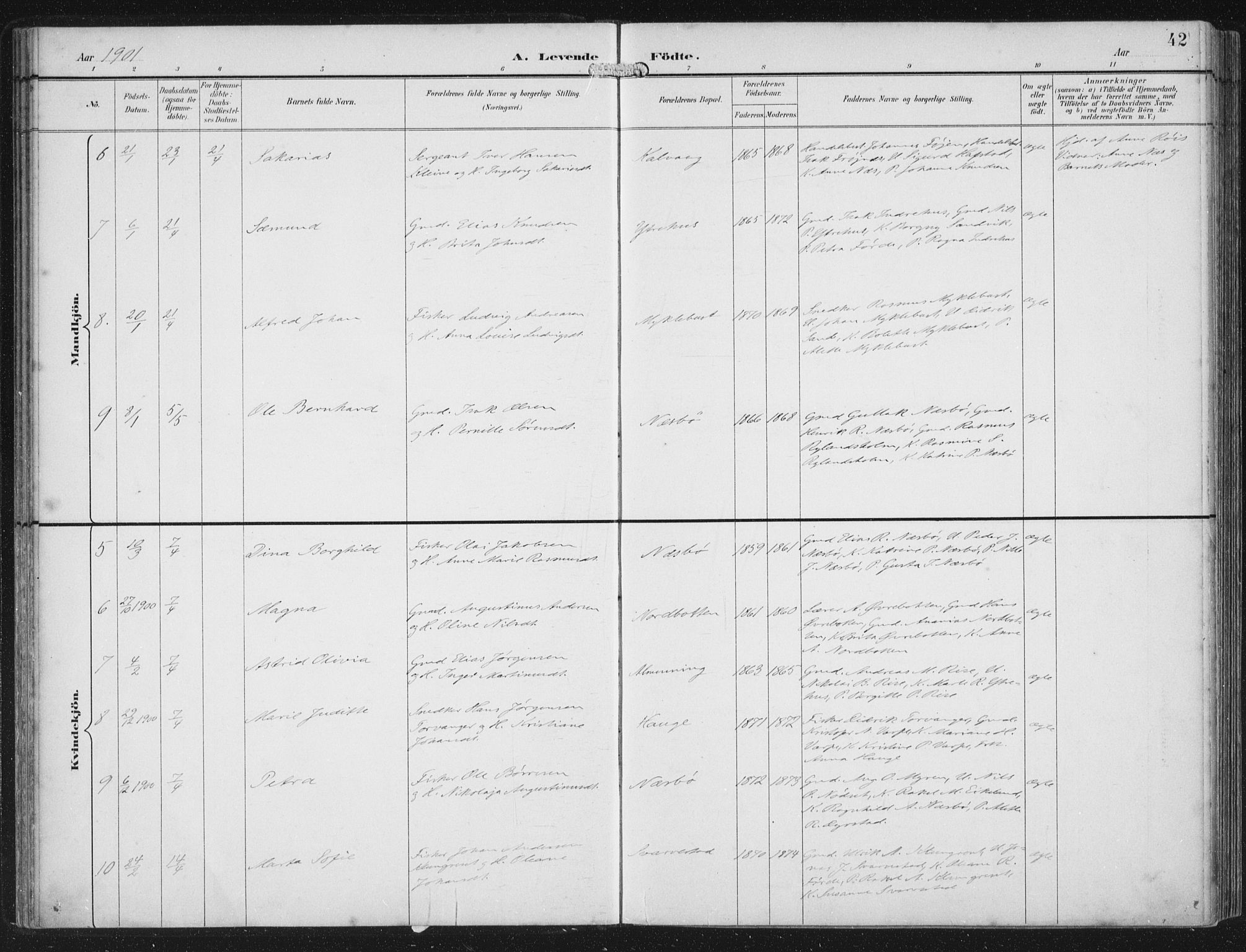 Bremanger sokneprestembete, SAB/A-82201/H/Haa/Haab/L0002: Ministerialbok nr. B  2, 1896-1908, s. 42