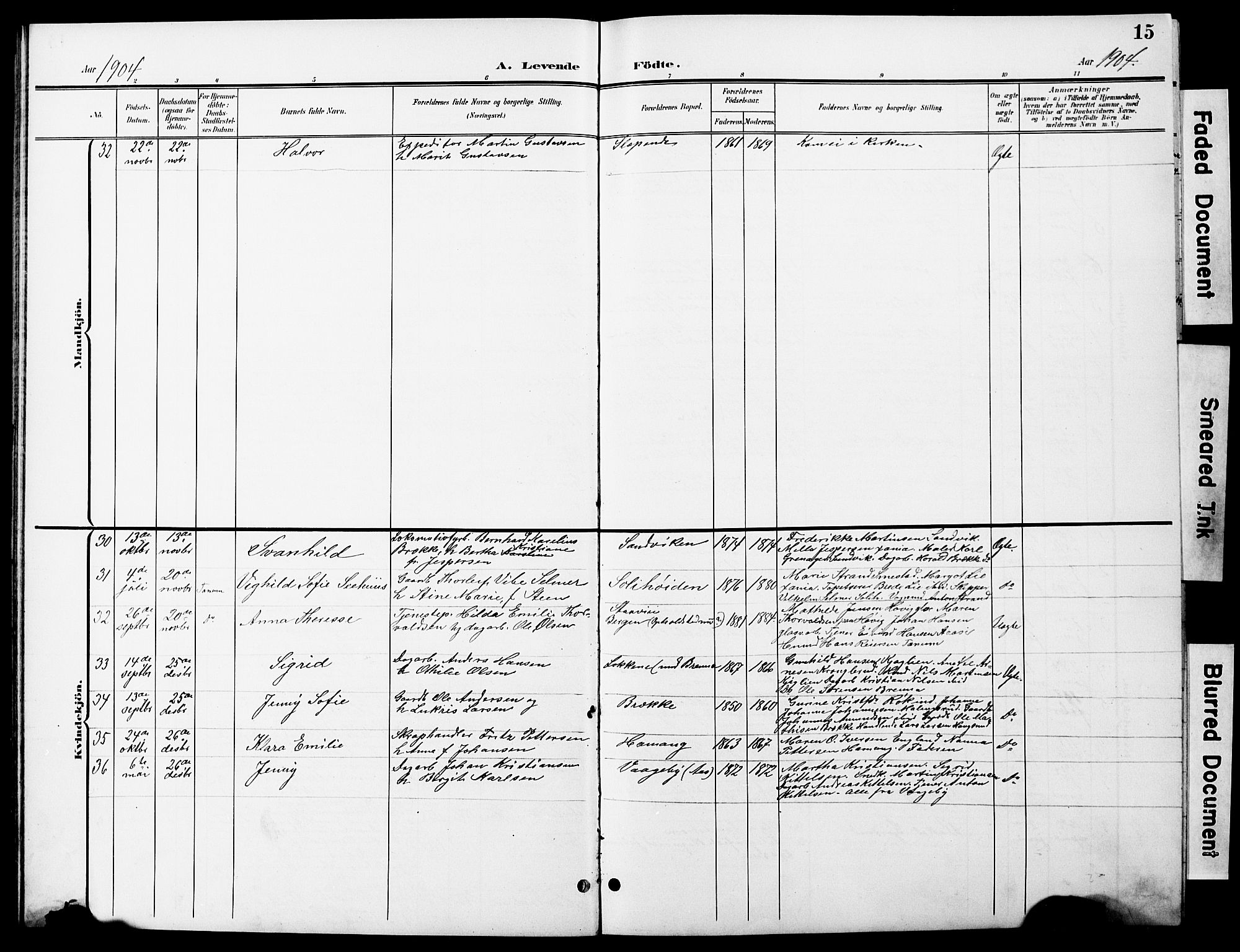 Vestre Bærum prestekontor Kirkebøker, AV/SAO-A-10209a/G/L0001: Klokkerbok nr. 1, 1901-1931, s. 15