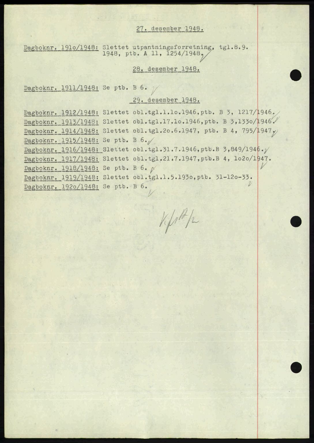 Nedenes sorenskriveri, AV/SAK-1221-0006/G/Gb/Gba/L0060: Pantebok nr. A12, 1948-1949, Dagboknr: 1910/1948