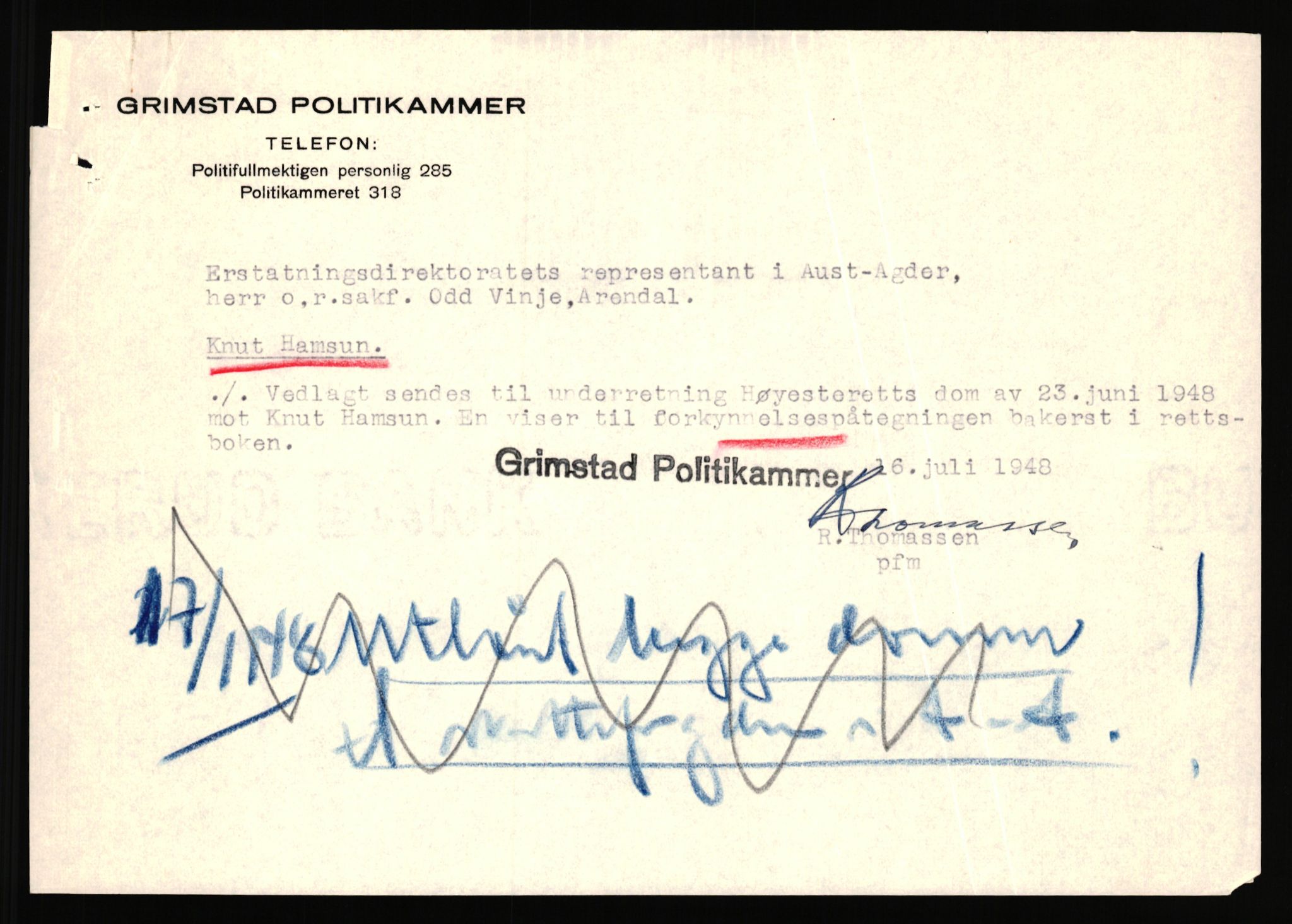 Landssvikarkivet, Arendal politikammer, RA/S-3138-25/D/Dc/L0029: Anr. 192/45, 1945-1951, s. 718