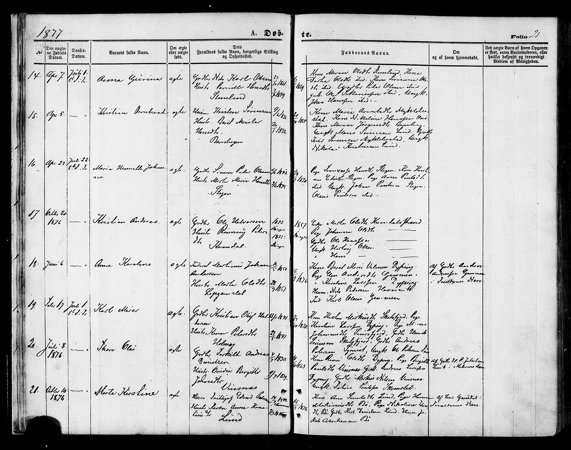 Ministerialprotokoller, klokkerbøker og fødselsregistre - Nordland, AV/SAT-A-1459/855/L0802: Ministerialbok nr. 855A10, 1875-1886, s. 21