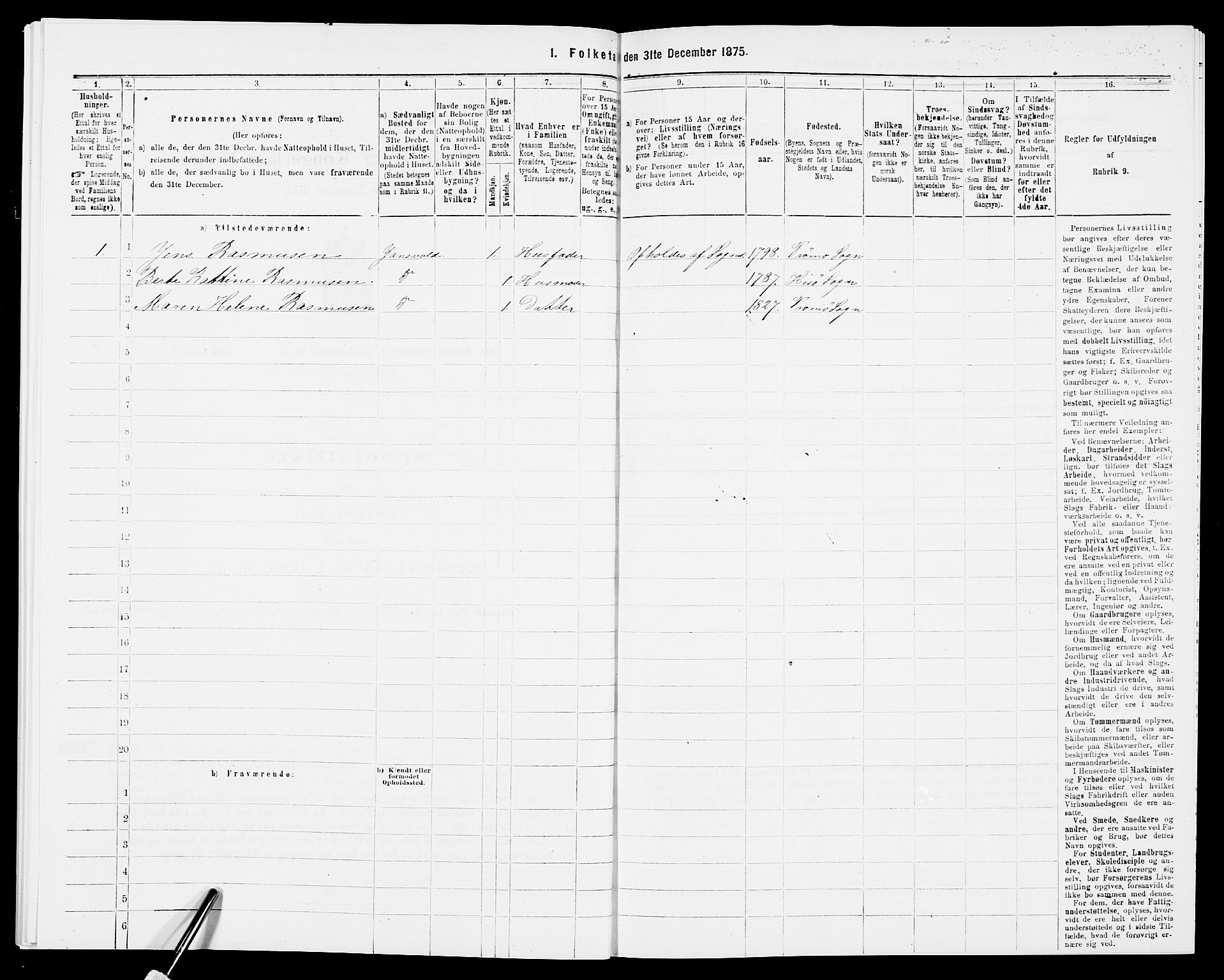 SAK, Folketelling 1875 for 0918P Austre Moland prestegjeld, 1875, s. 2075