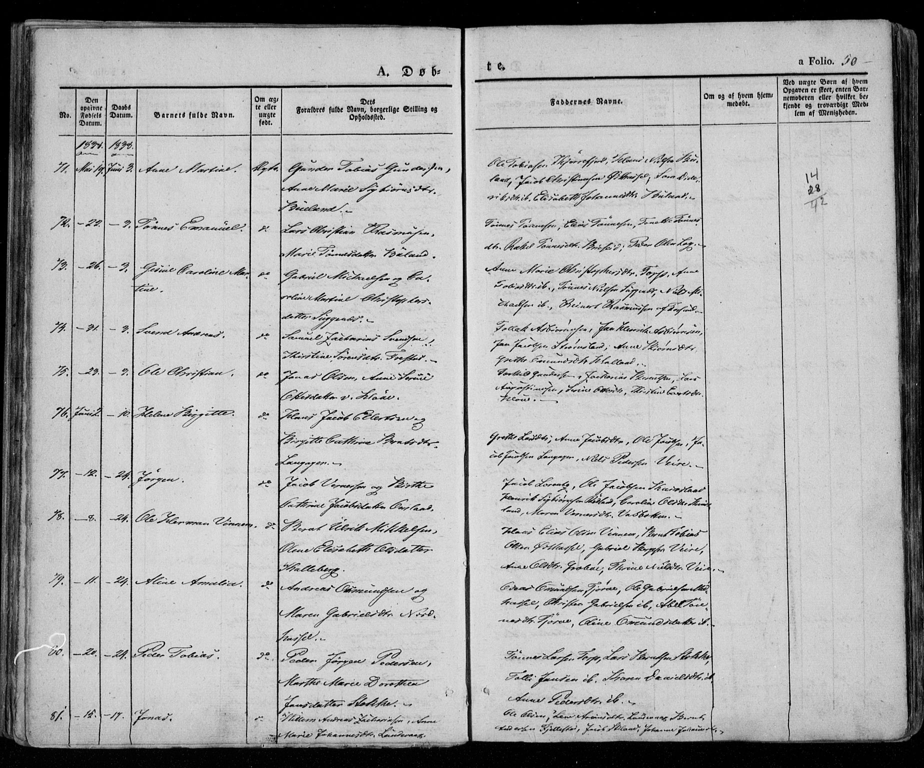 Lista sokneprestkontor, AV/SAK-1111-0027/F/Fa/L0009: Ministerialbok nr. A 9, 1835-1846, s. 50
