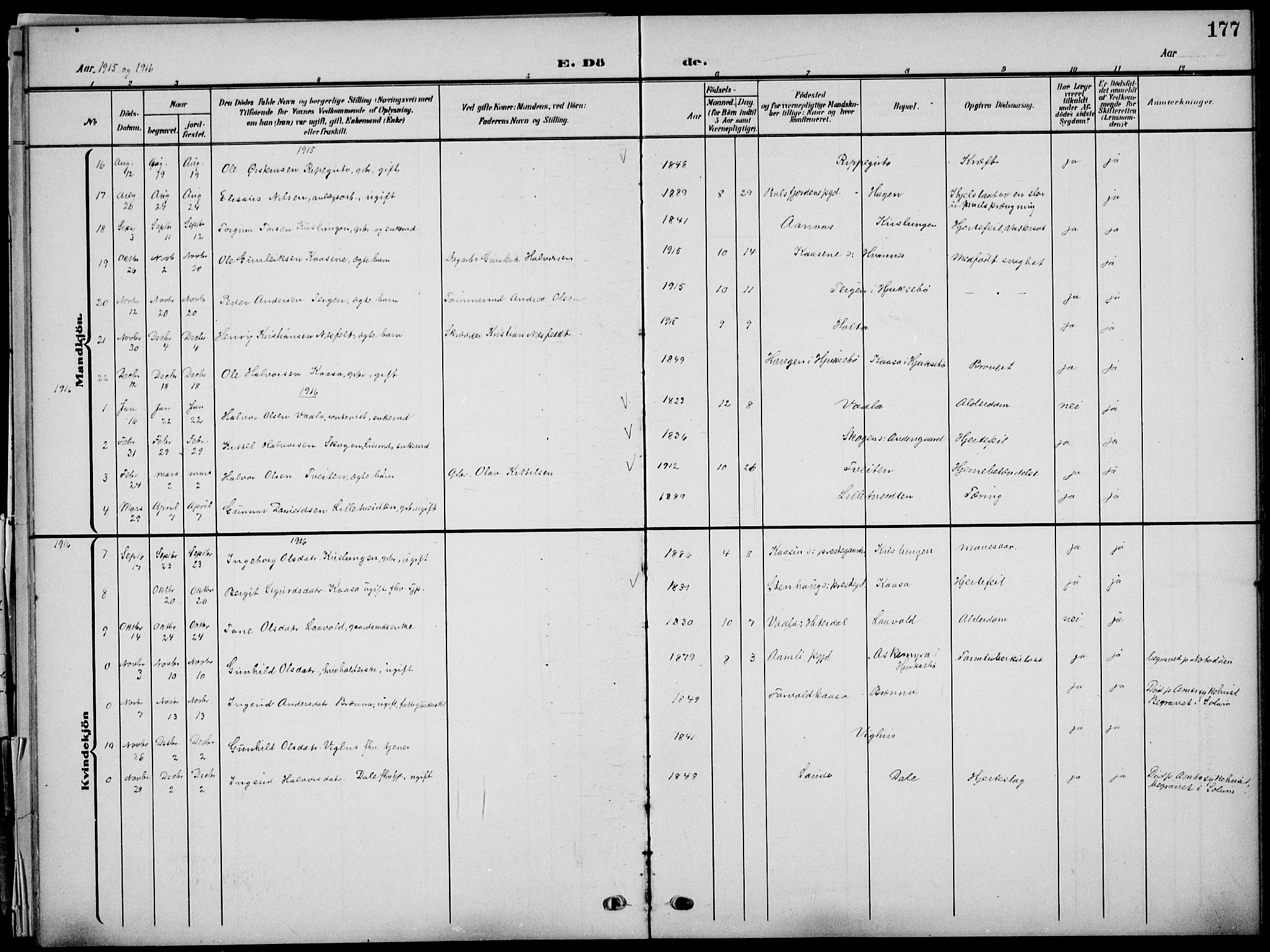 Sauherad kirkebøker, SAKO/A-298/G/Ga/L0004a: Klokkerbok nr. I 4a, 1906-1934, s. 177