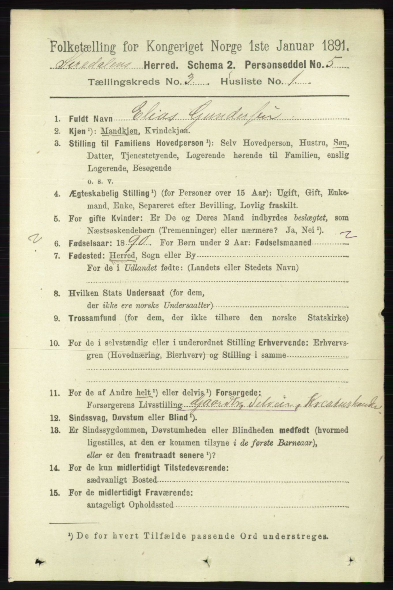 RA, Folketelling 1891 for 1046 Sirdal herred, 1891, s. 664