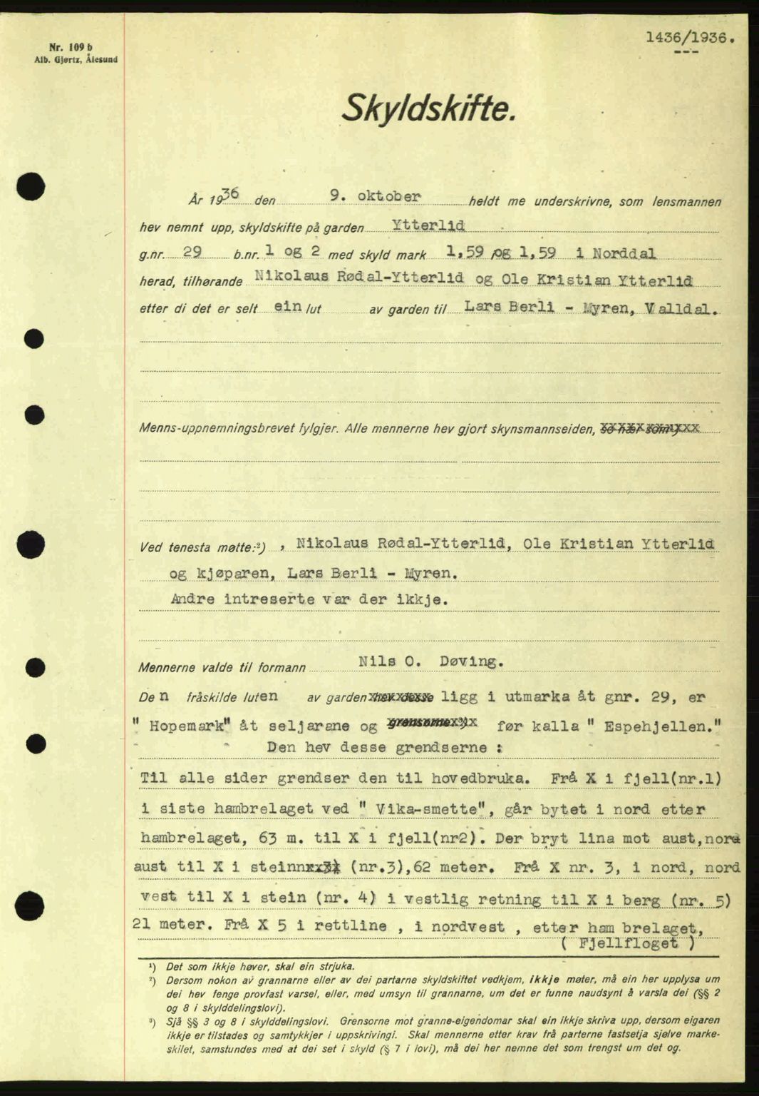 Nordre Sunnmøre sorenskriveri, SAT/A-0006/1/2/2C/2Ca: Pantebok nr. A2, 1936-1937, Dagboknr: 1436/1936