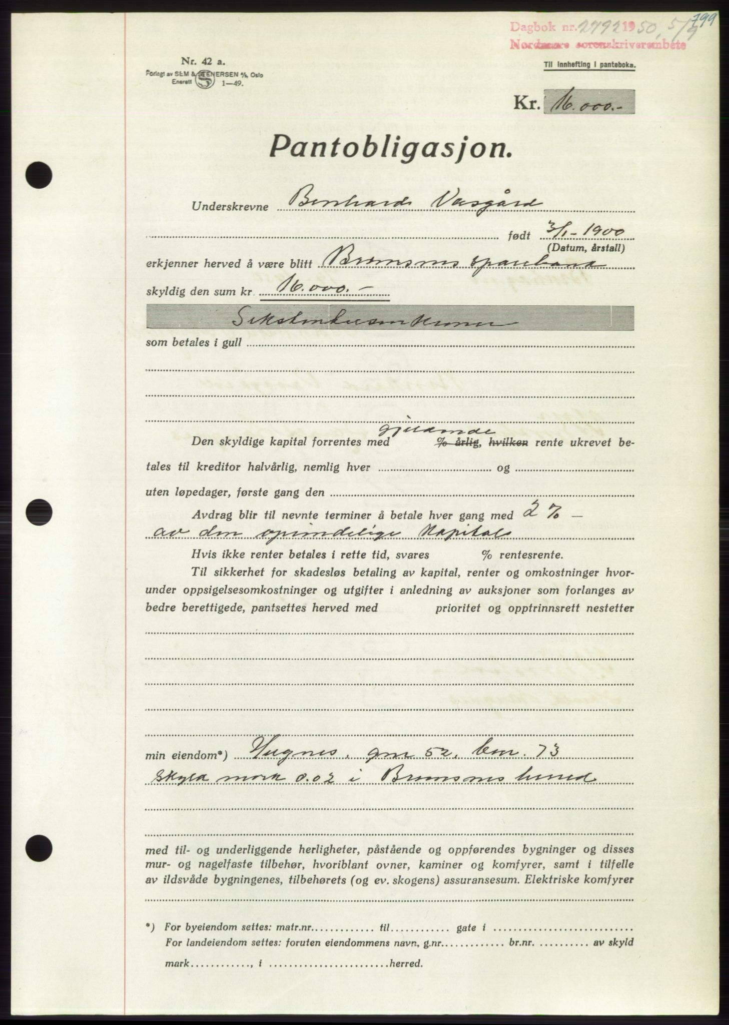 Nordmøre sorenskriveri, AV/SAT-A-4132/1/2/2Ca: Pantebok nr. B105, 1950-1950, Dagboknr: 2792/1950