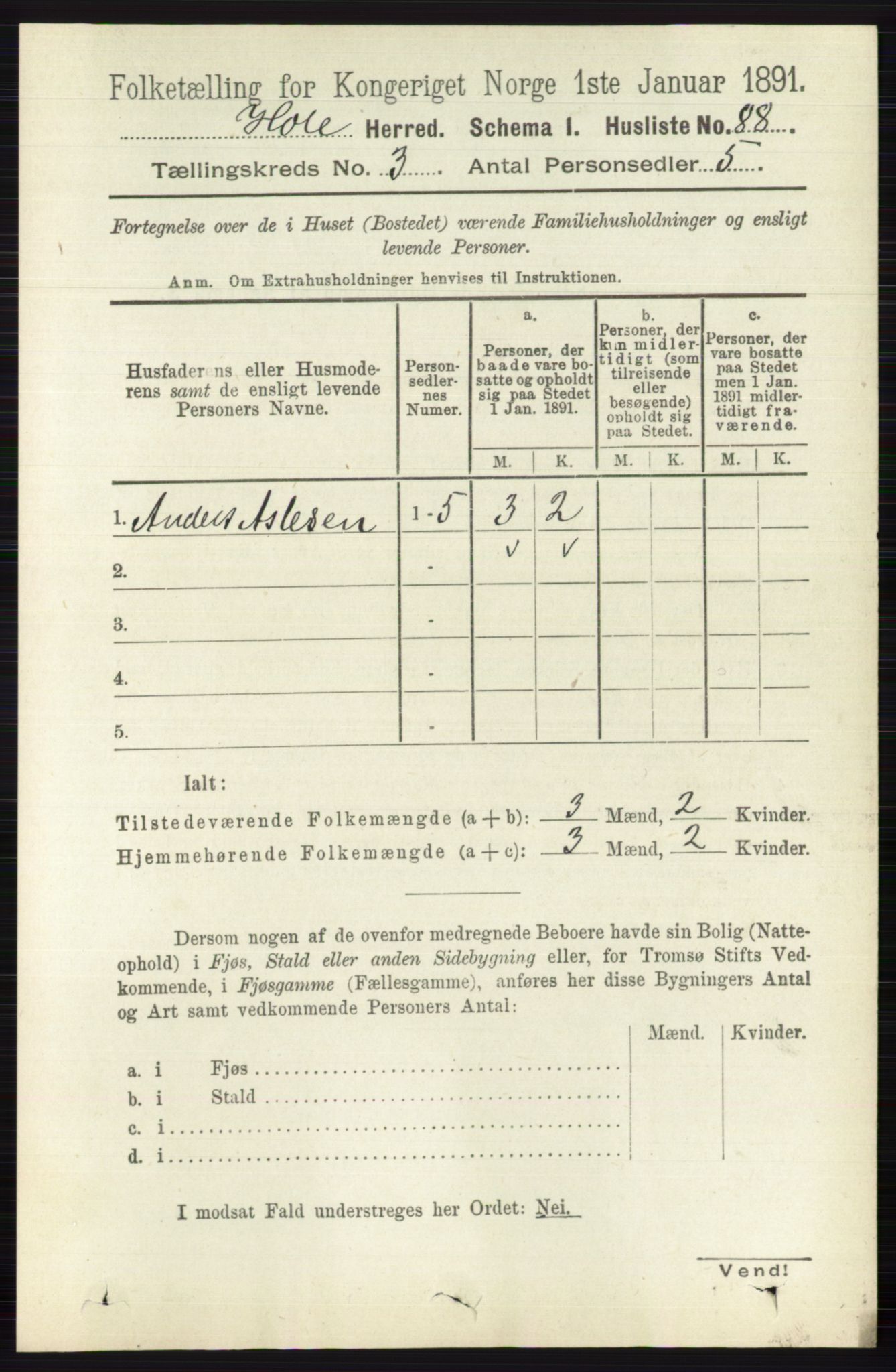 RA, Folketelling 1891 for 0612 Hole herred, 1891, s. 1206