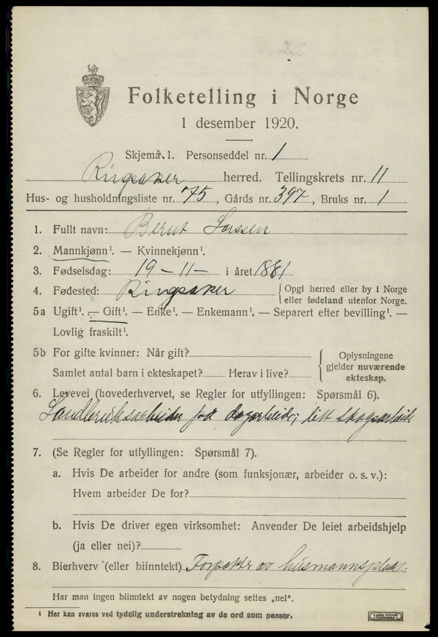 SAH, Folketelling 1920 for 0412 Ringsaker herred, 1920, s. 19242