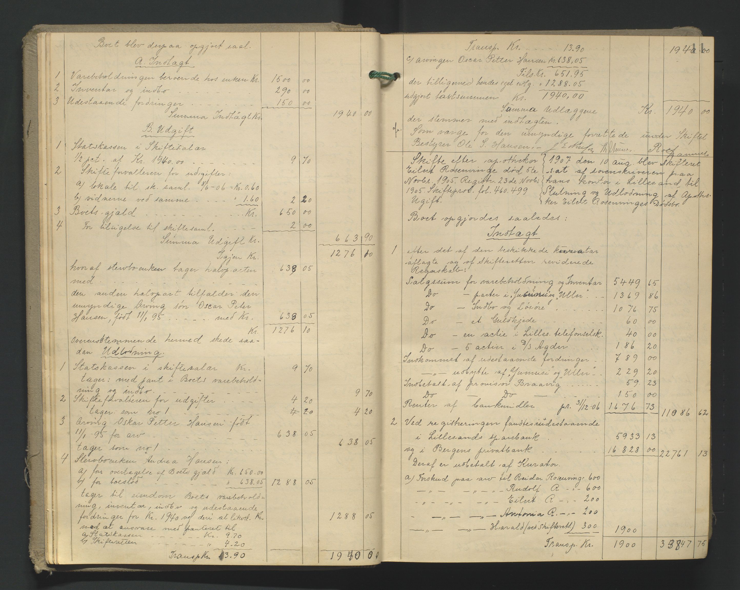 Vestre Nedenes/Sand sorenskriveri, AV/SAK-1221-0010/H/Hc/L0021: Skifteutlodningsprotokoll nr. 8, 1907-1919, s. 11